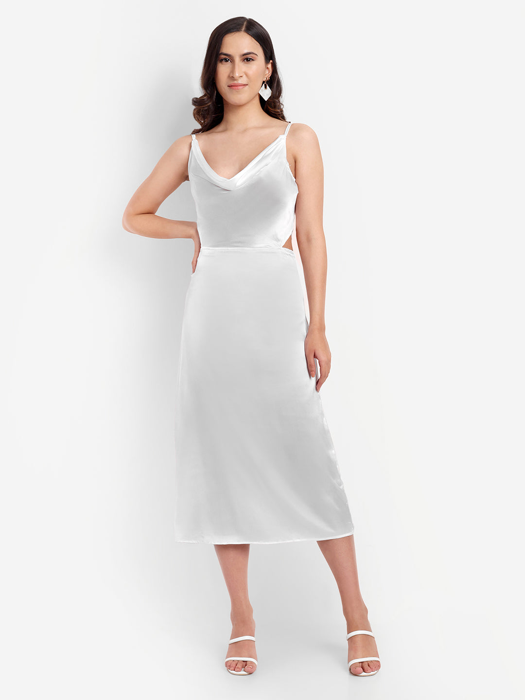 Alessa white maxi satin dress - Emprall 