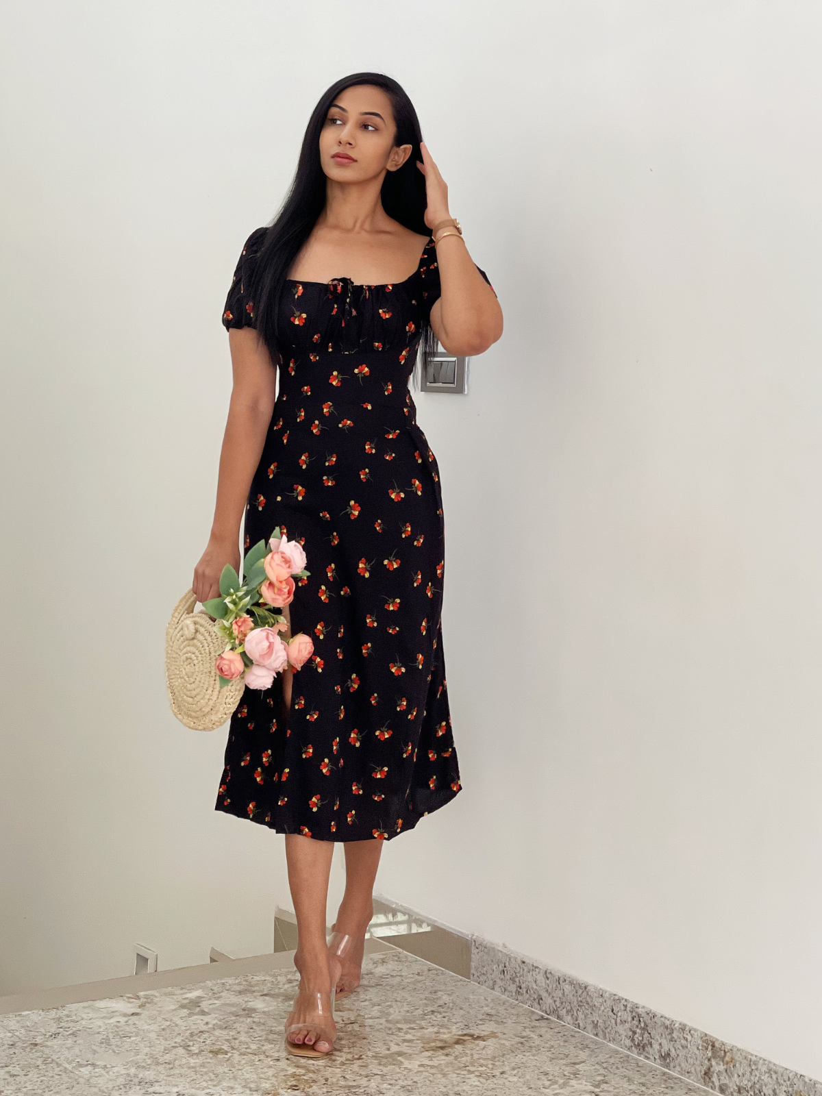 Madison Black floral dress - Emprall