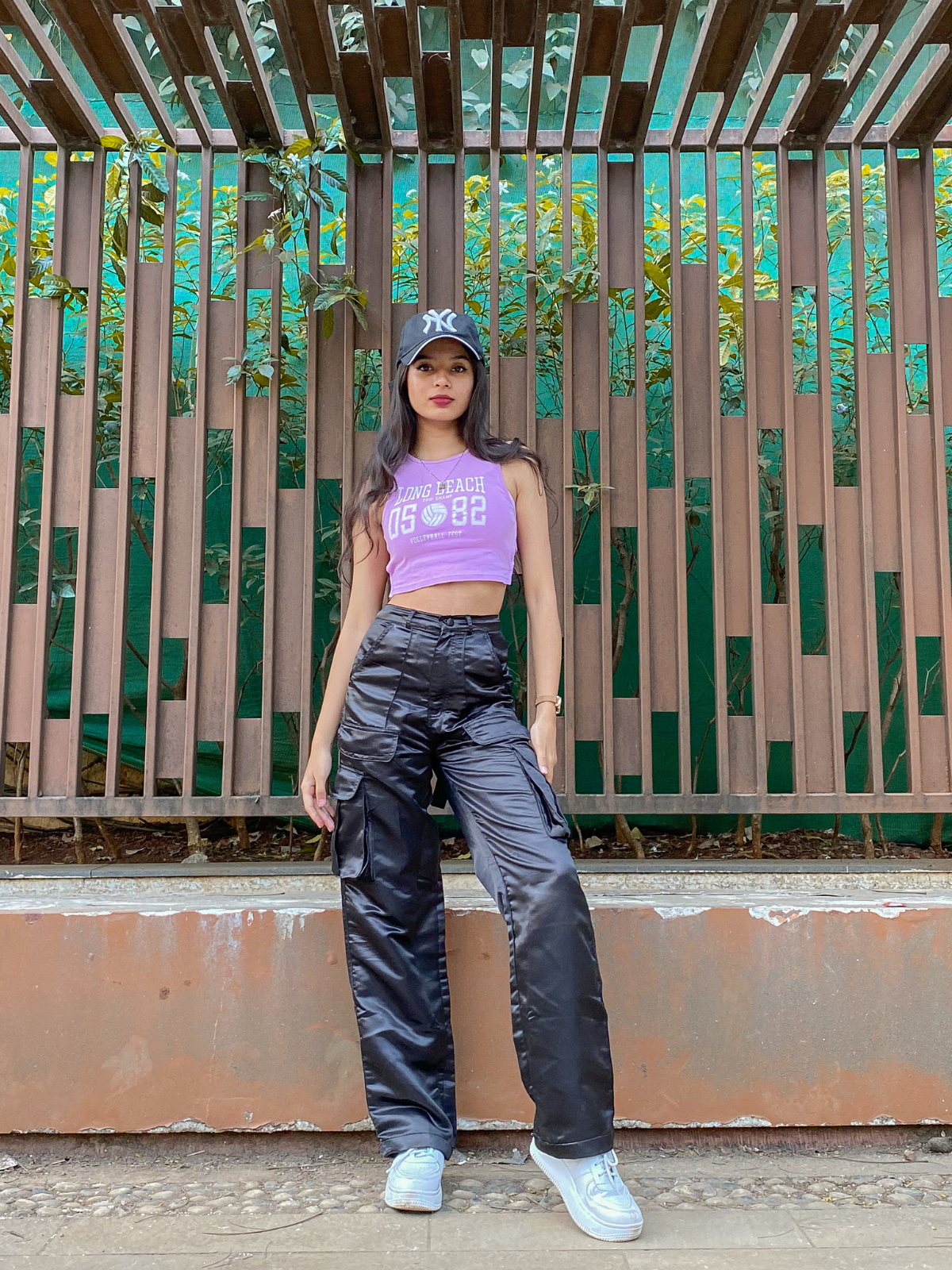 Fina Black satin utility cargo pants - Emprall