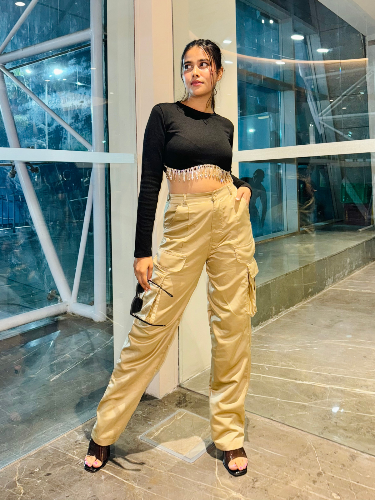 Fina Champagne satin utility cargo pants - Emprall