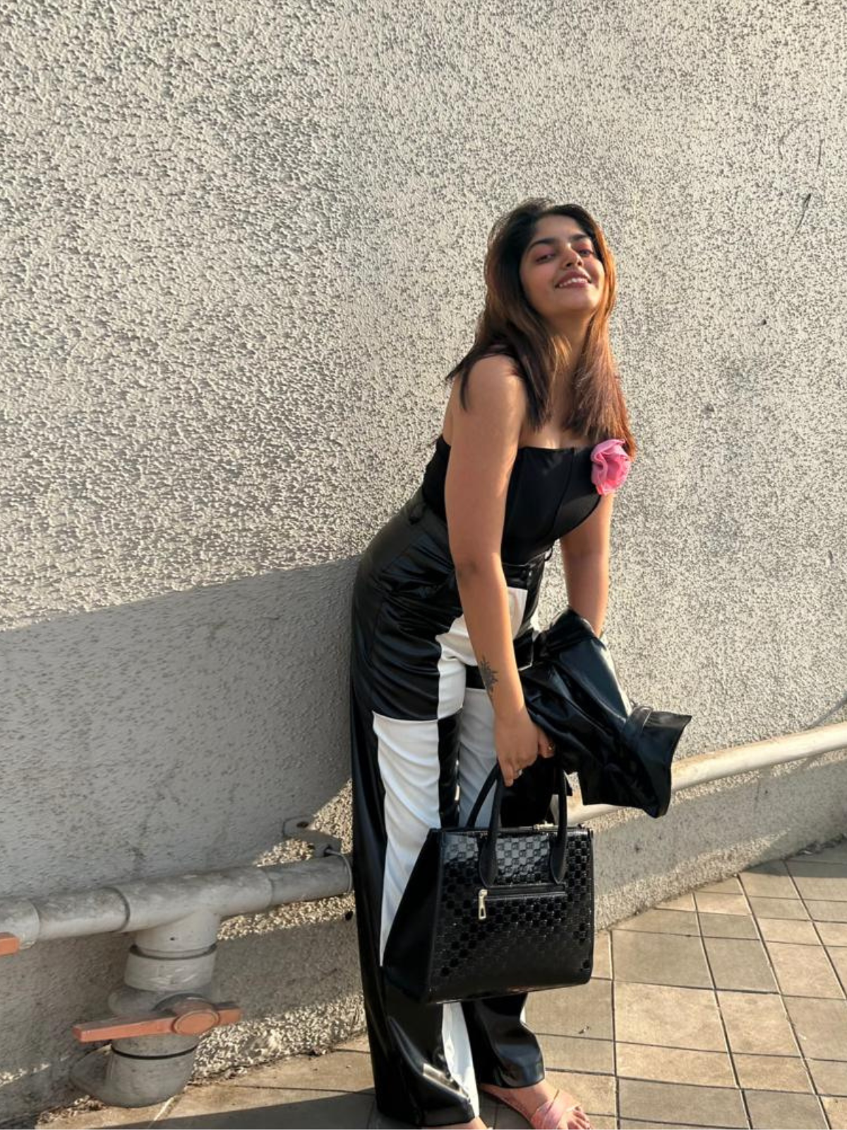 Erica Chequered PU pants Black & White - Emprall