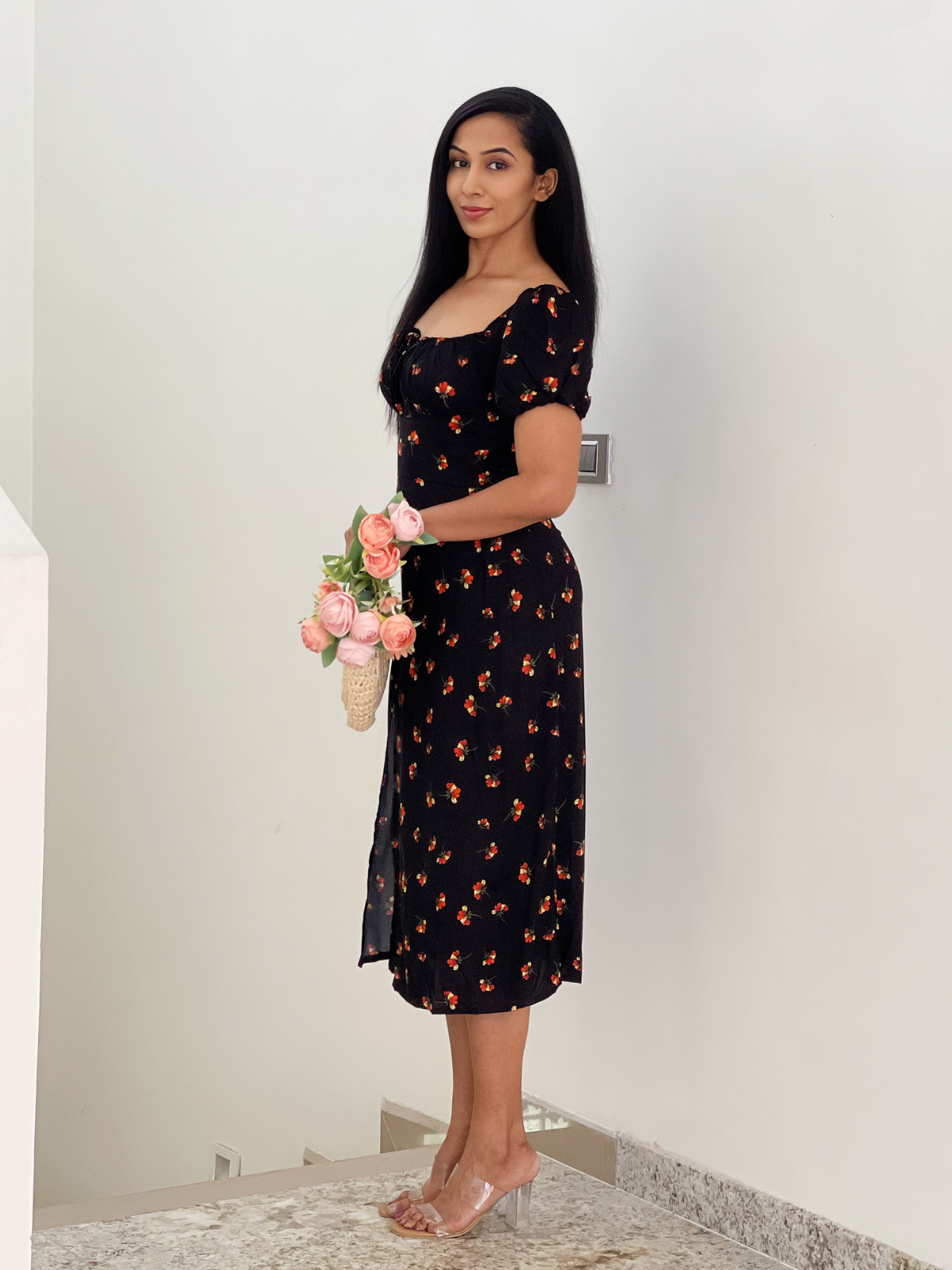 Madison Black floral dress - Emprall