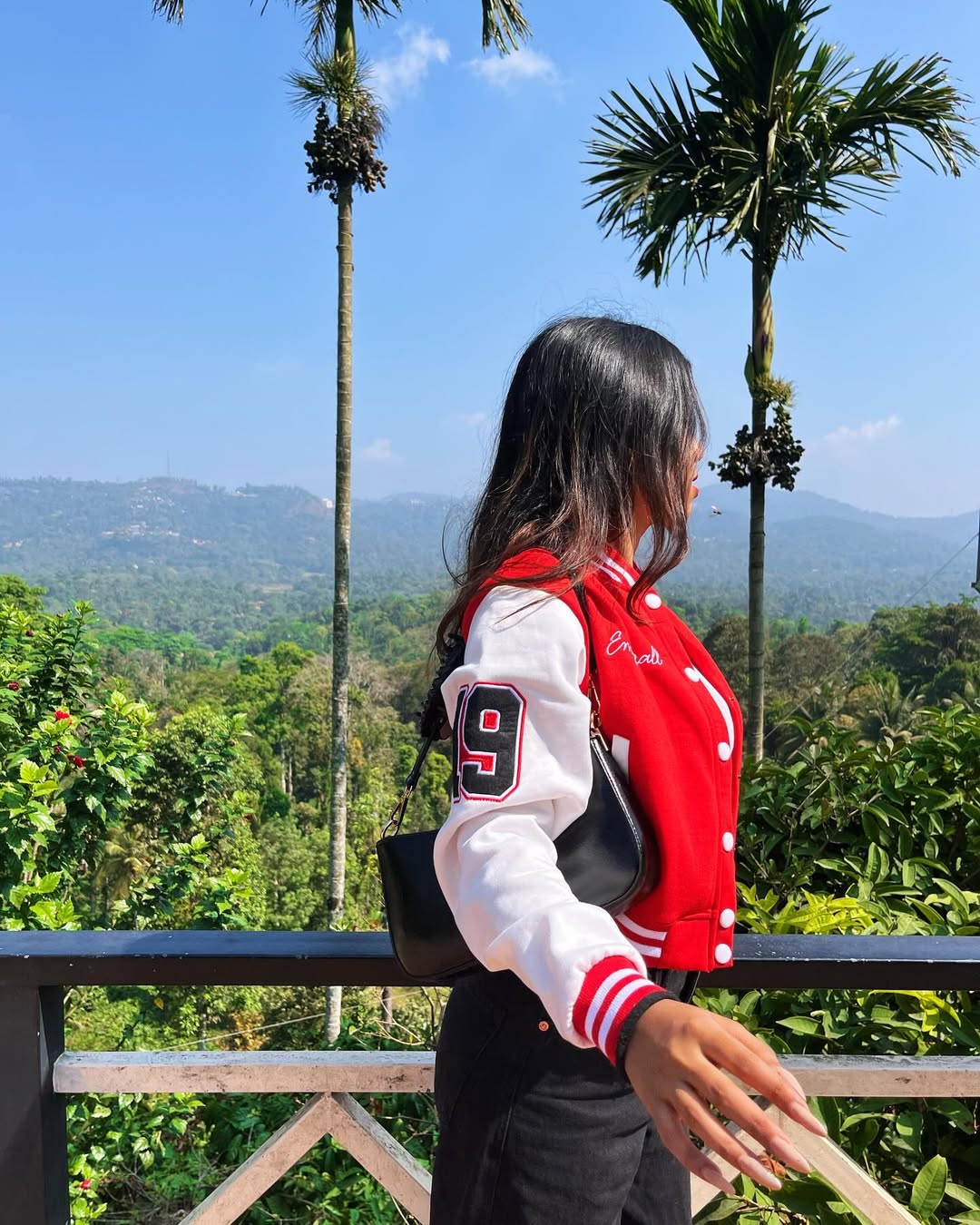 Red crop varsity jacket