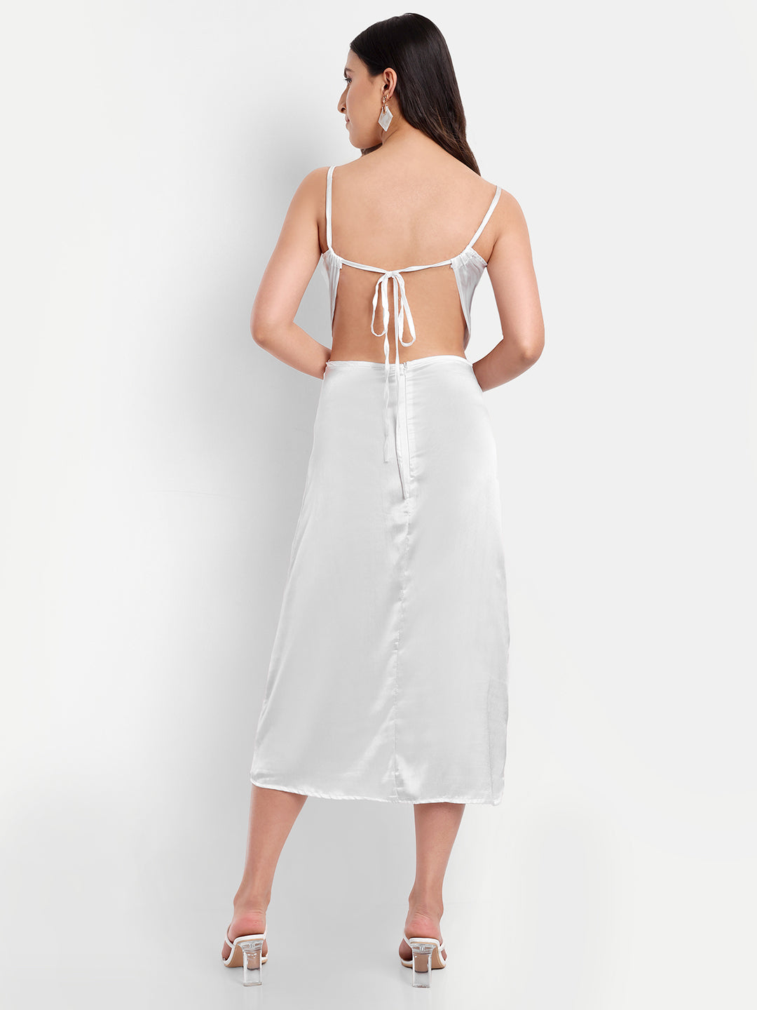 Alessa white maxi satin dress - Emprall