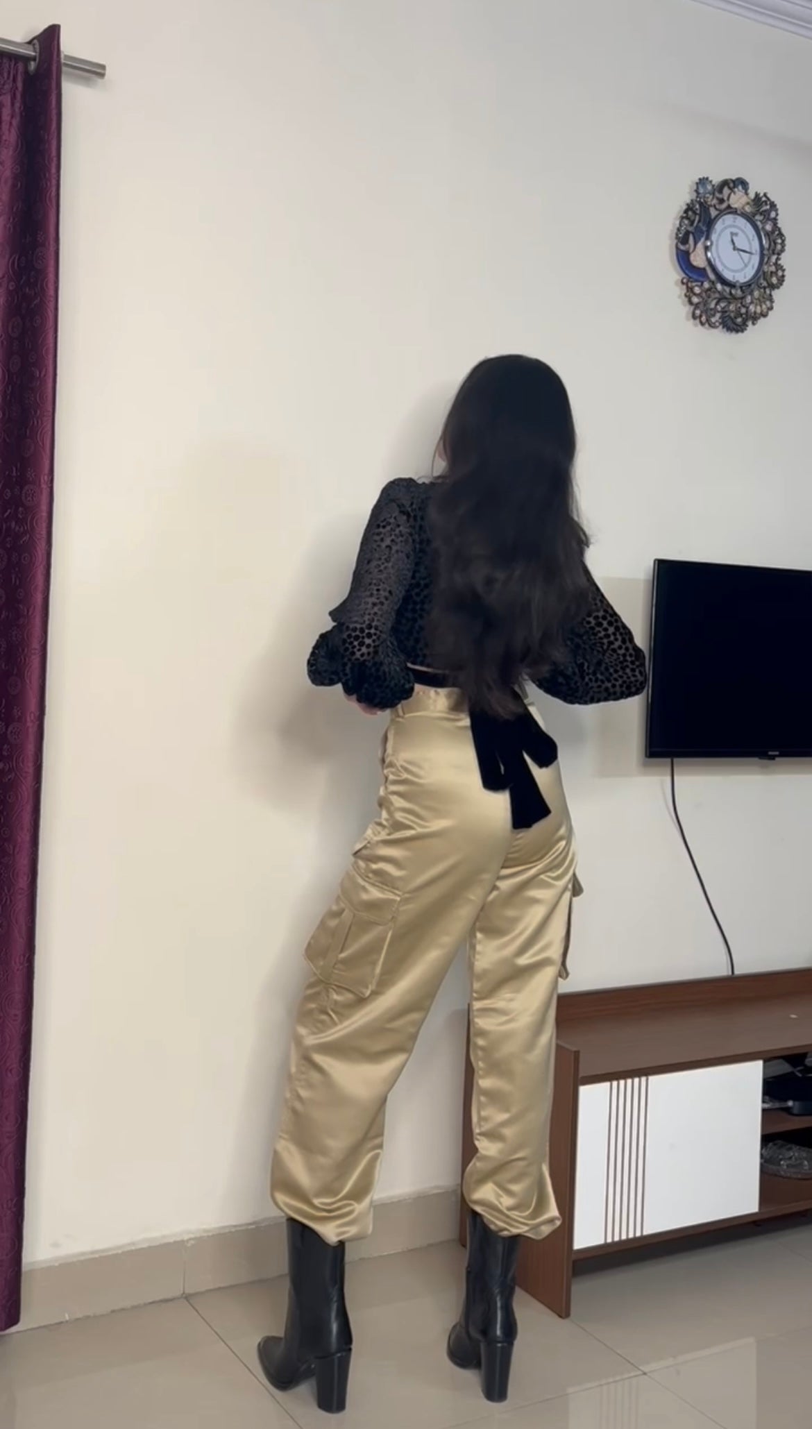 Fina Champagne satin utility cargo pants - Emprall