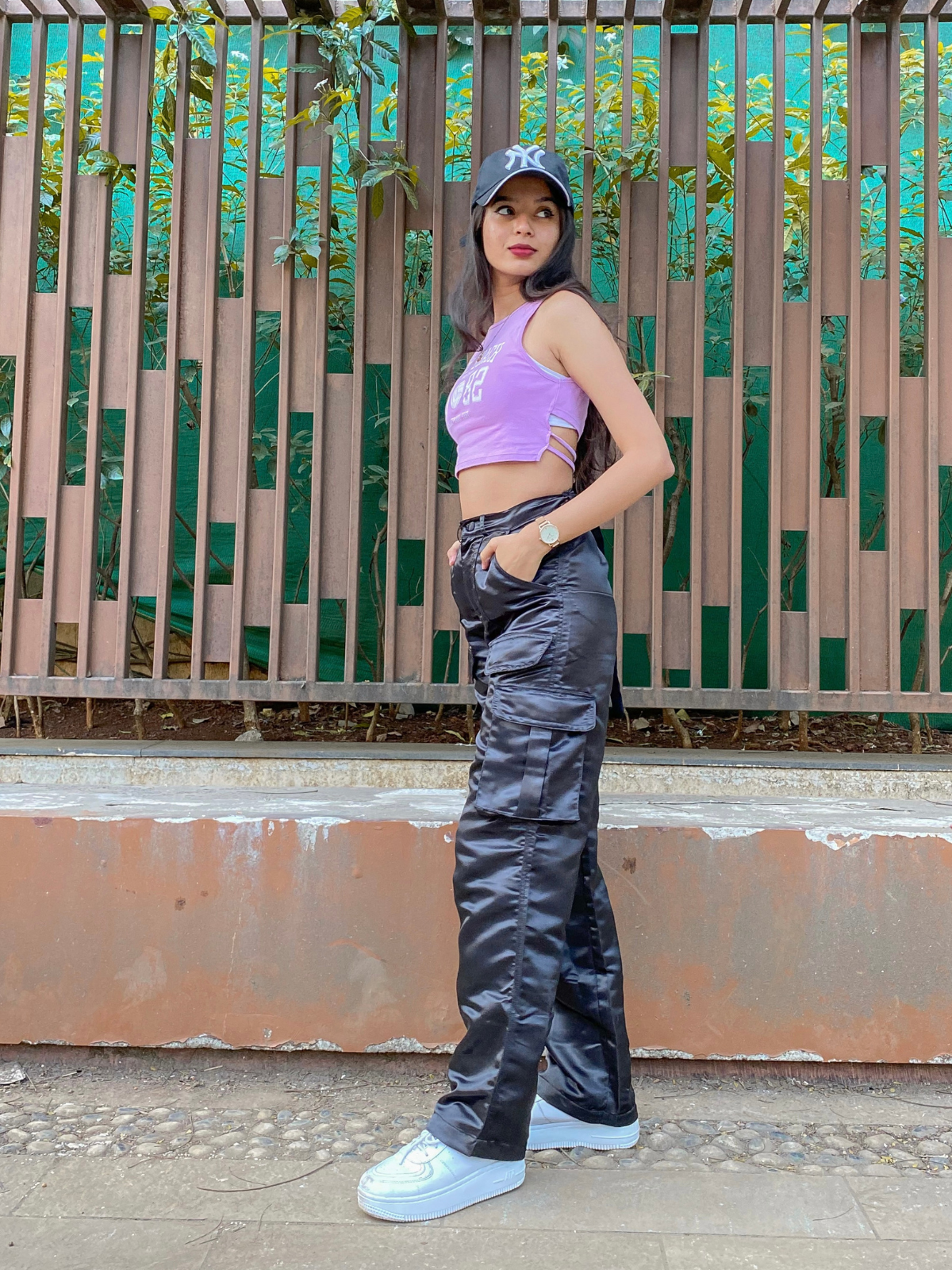 Fina Black satin utility cargo pants - Emprall