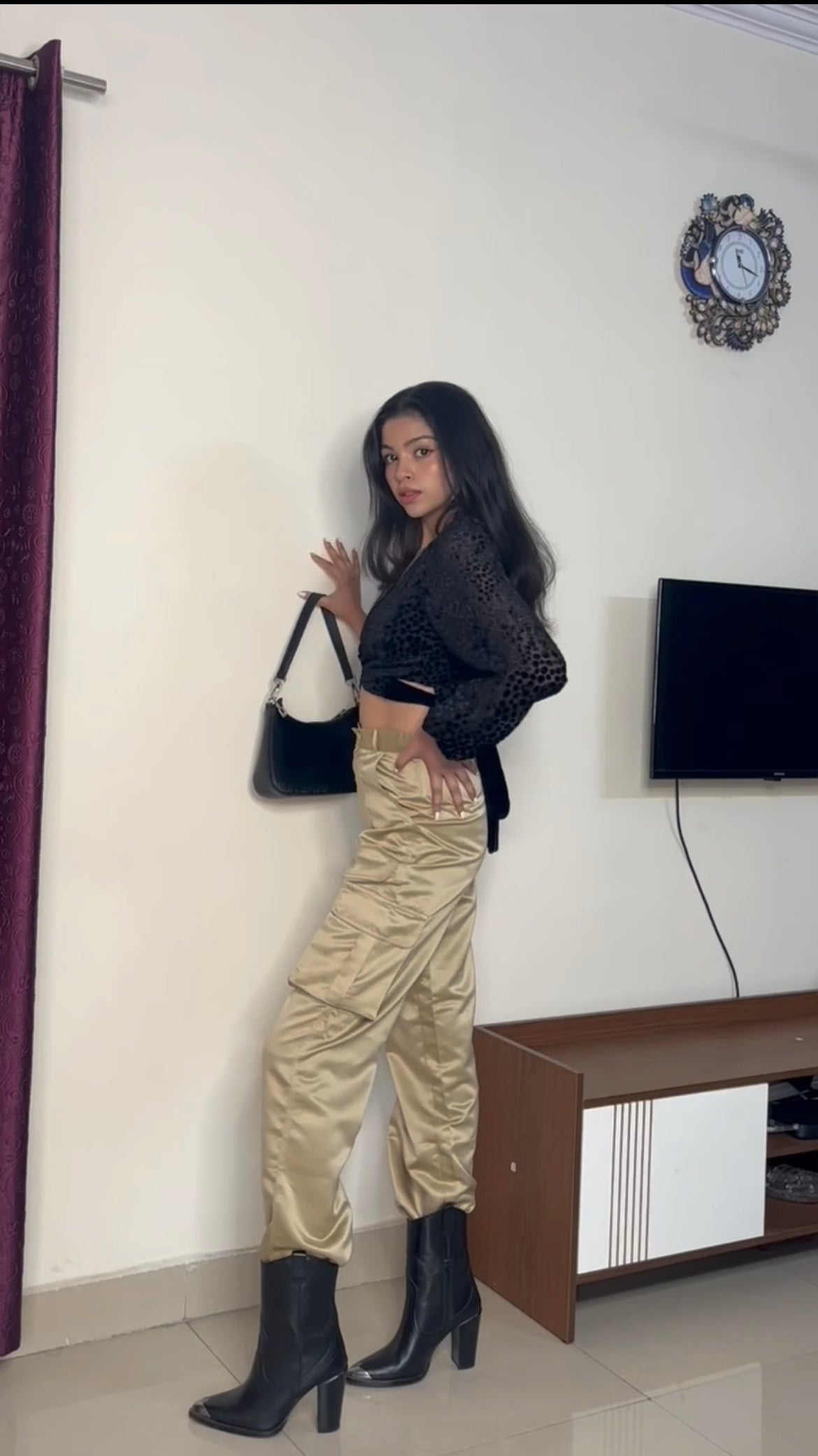 Fina Champagne satin utility cargo pants - Emprall