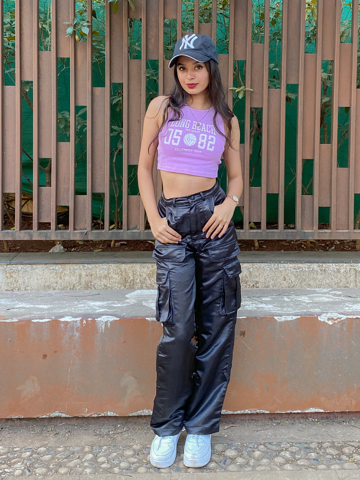 Fina Black satin utility cargo pants - Emprall