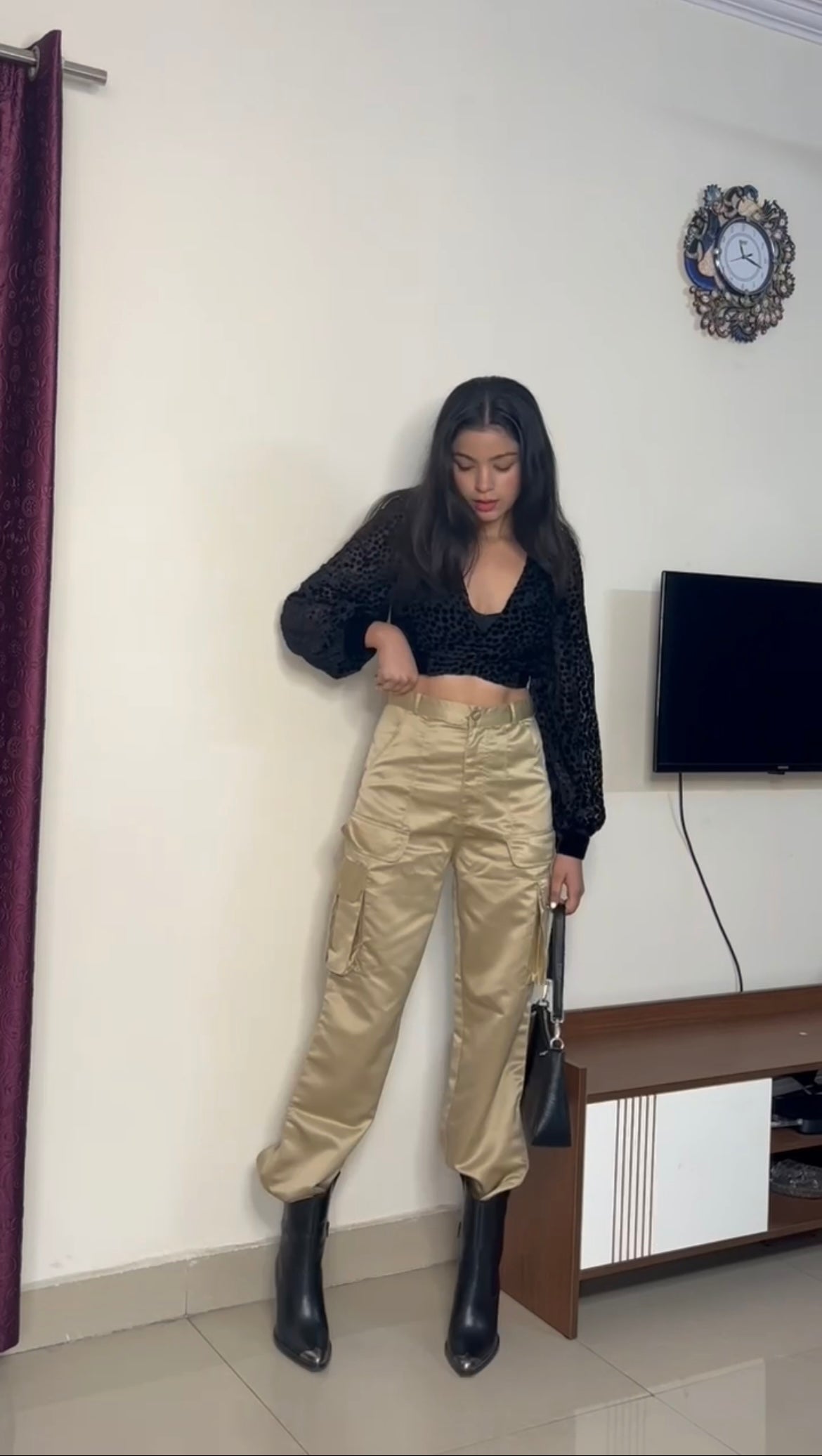 Fina Champagne satin utility cargo pants - Emprall