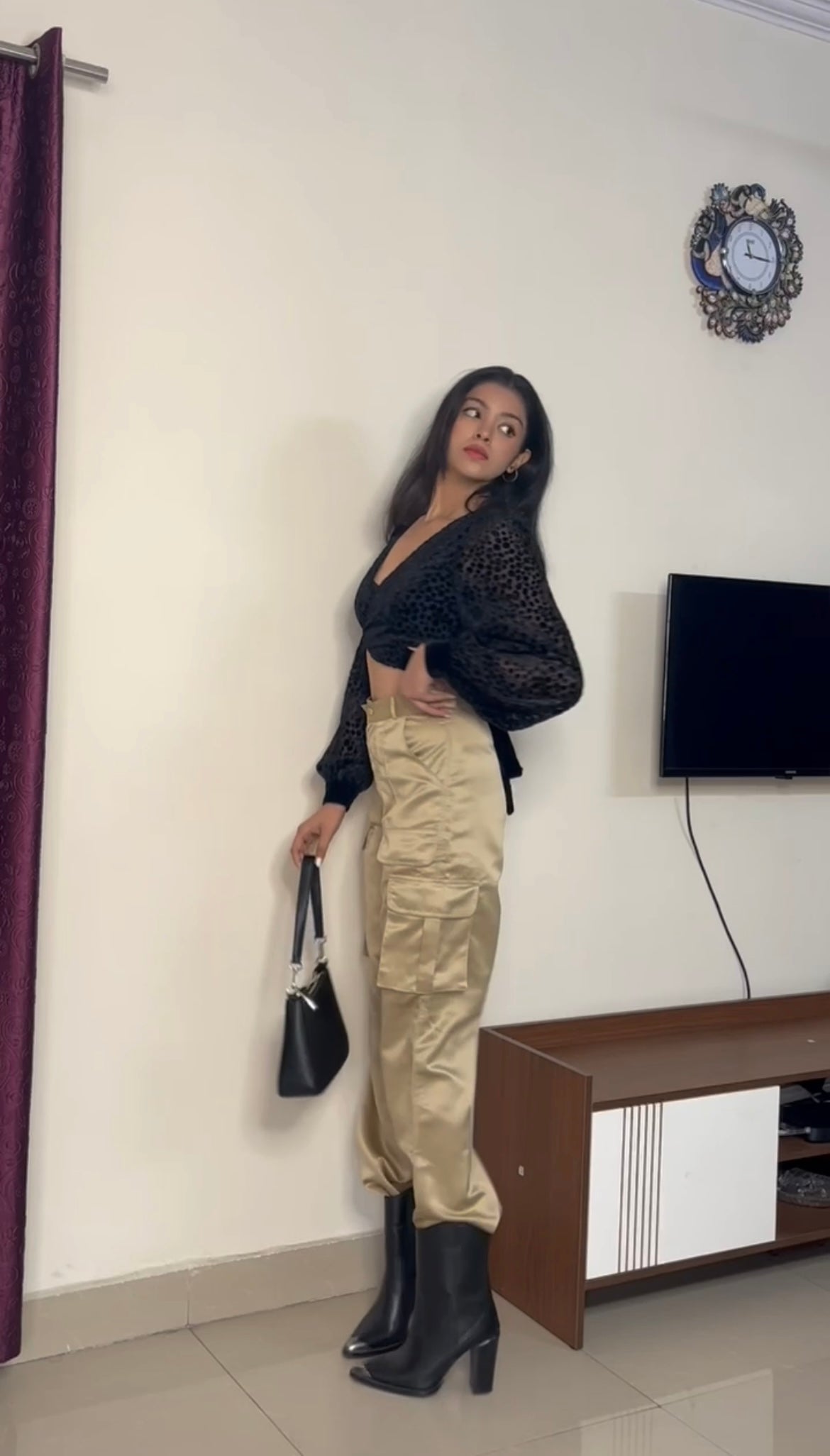 Fina Champagne satin utility cargo pants - Emprall