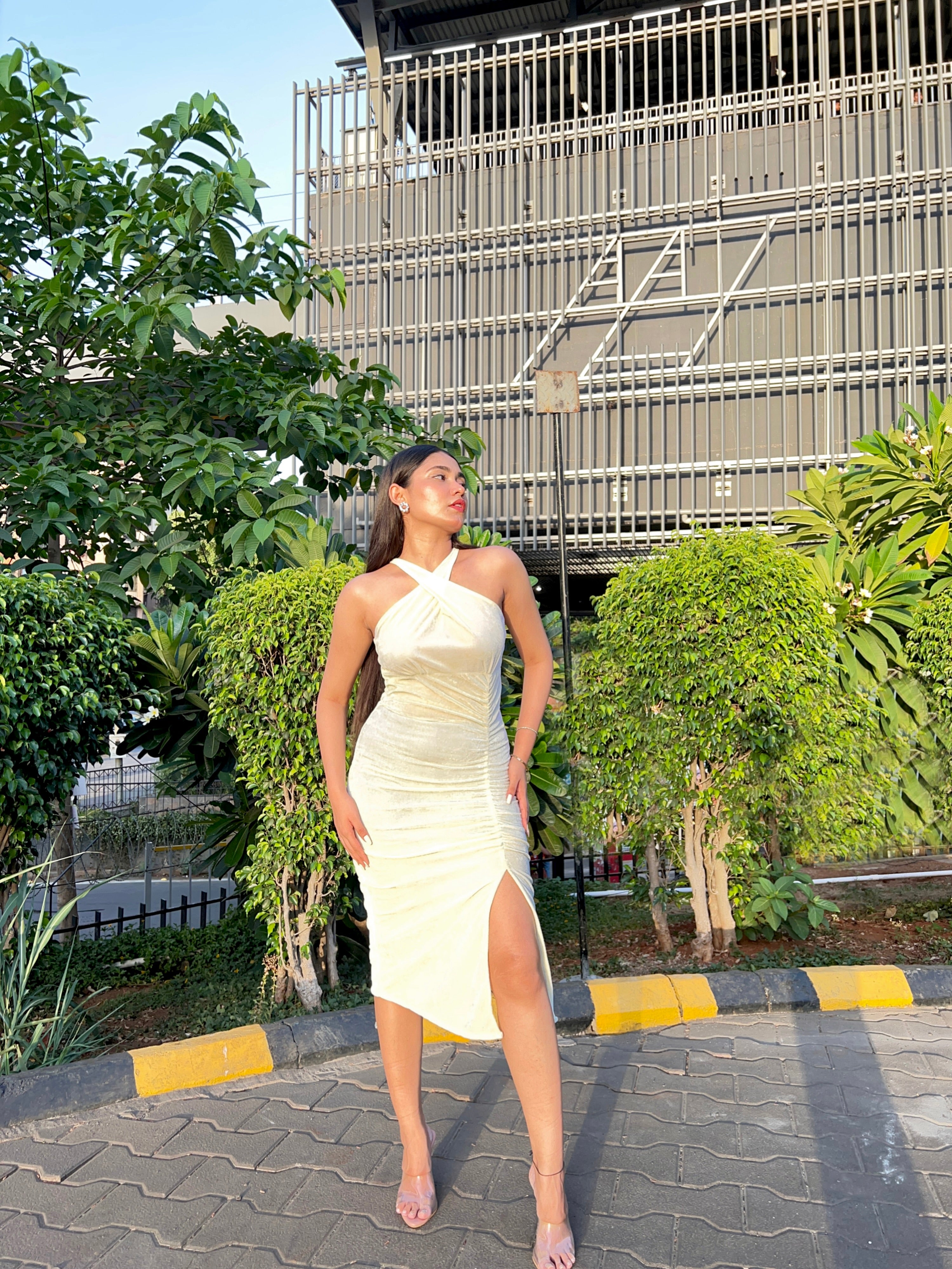 Liza lime yellow velvet dress - Emprall