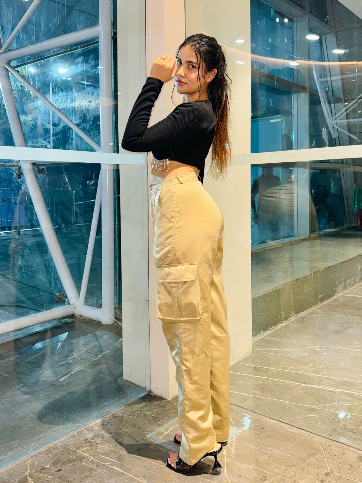 Fina Champagne satin utility cargo pants - Emprall