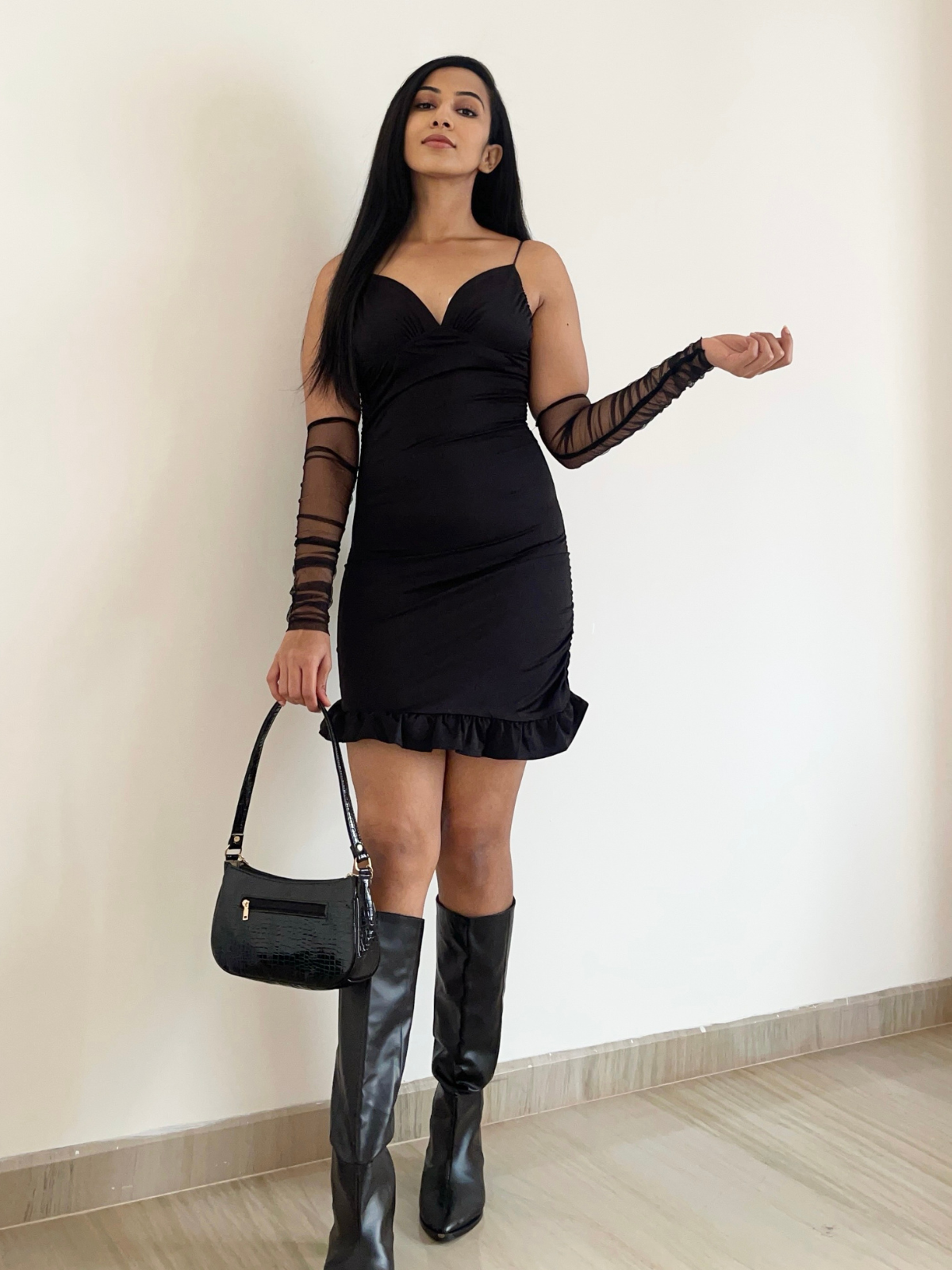 Celena black dress with mesh gloves - Emprall 