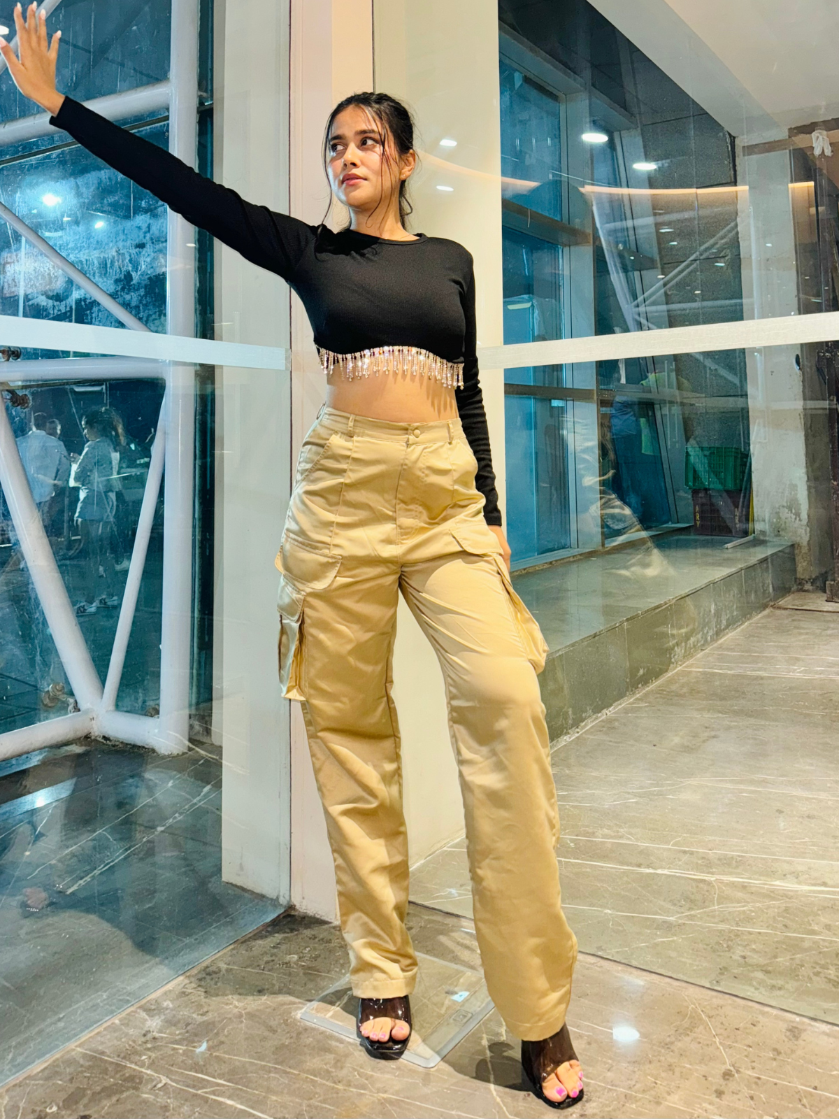 Fina Champagne satin utility cargo pants - Emprall