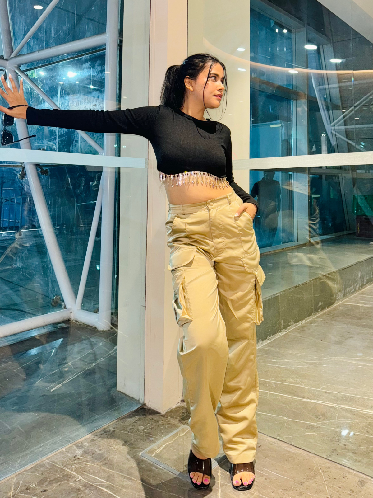 Fina Champagne satin utility cargo pants - Emprall