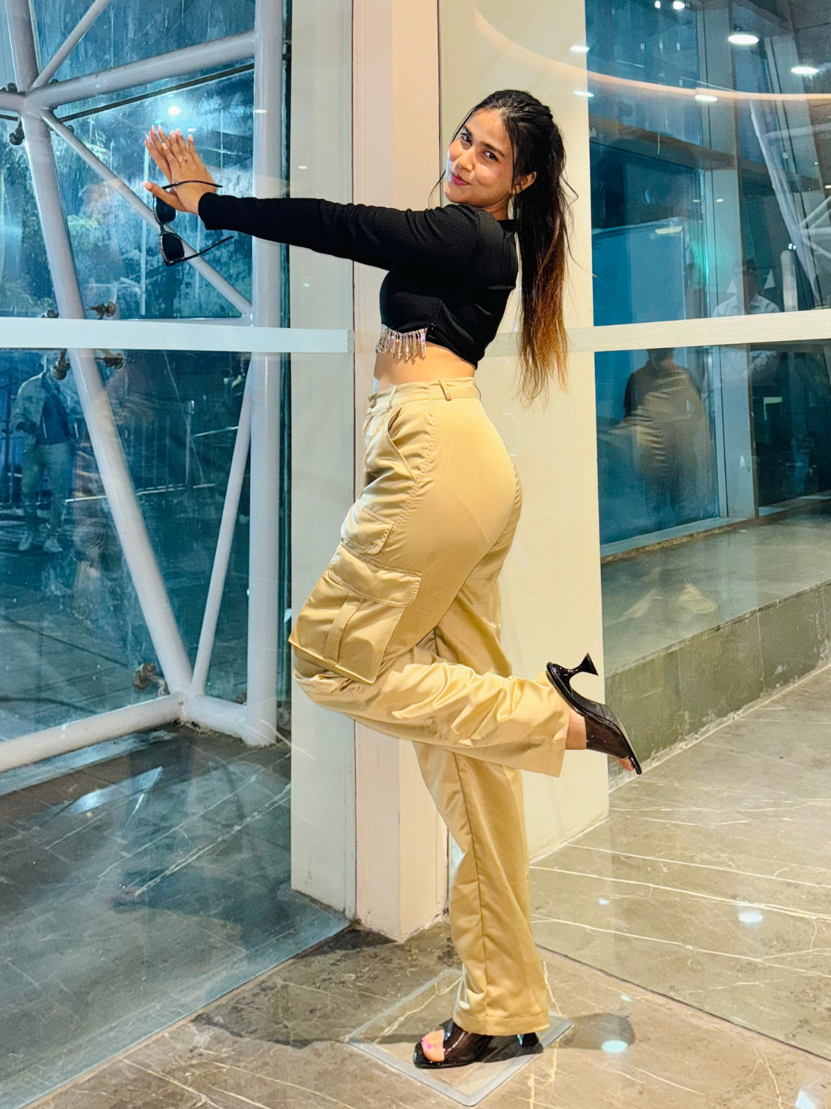 Fina Champagne satin utility cargo pants - Emprall