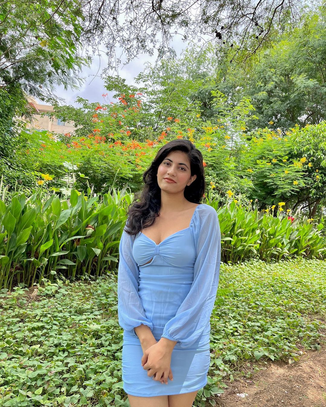 Inez blue cut out dress