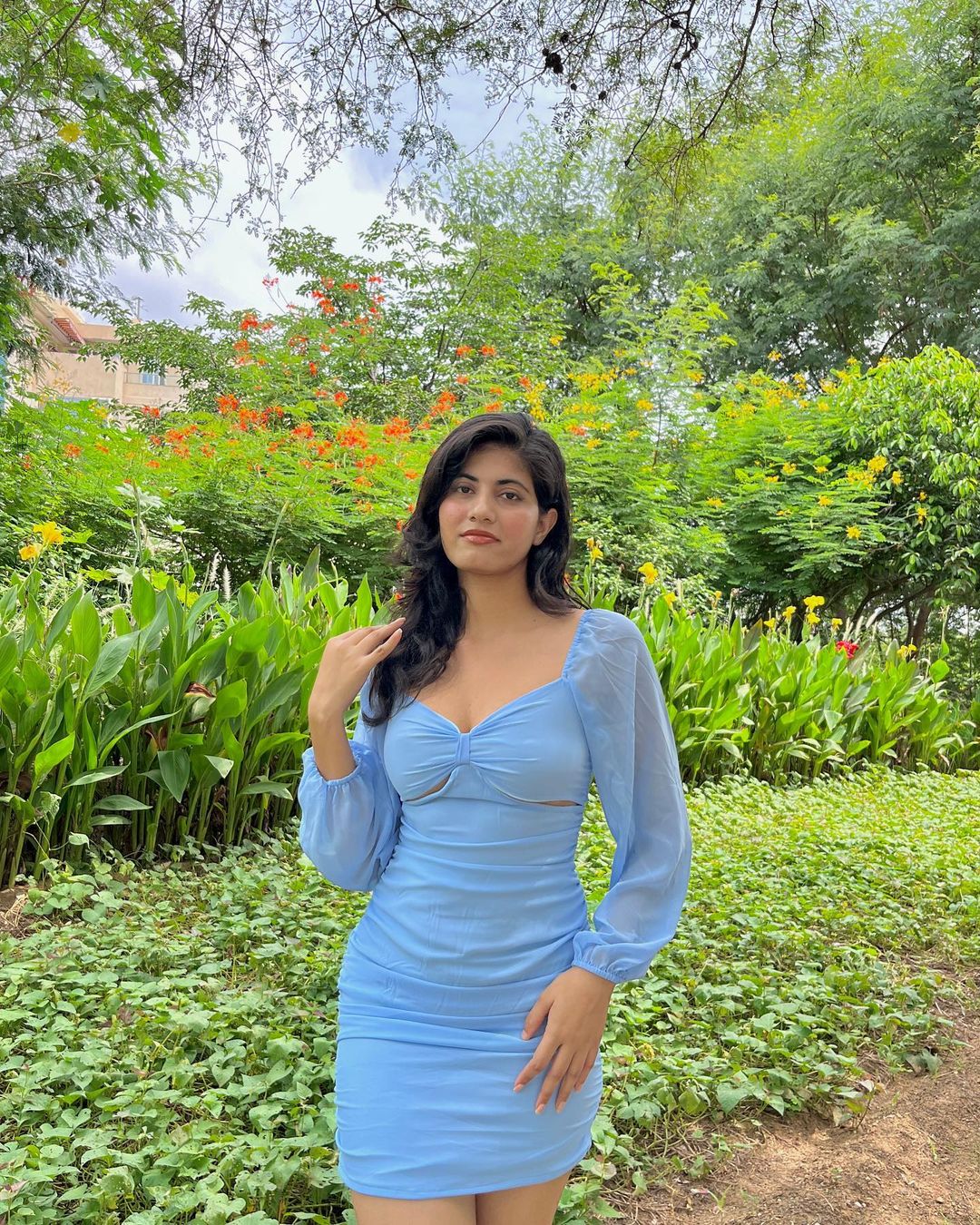 Inez blue cut out dress