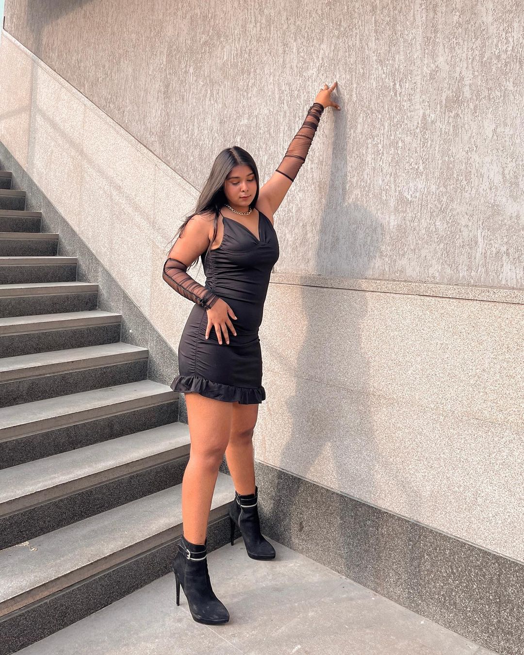 Celena black dress with mesh gloves - Emprall