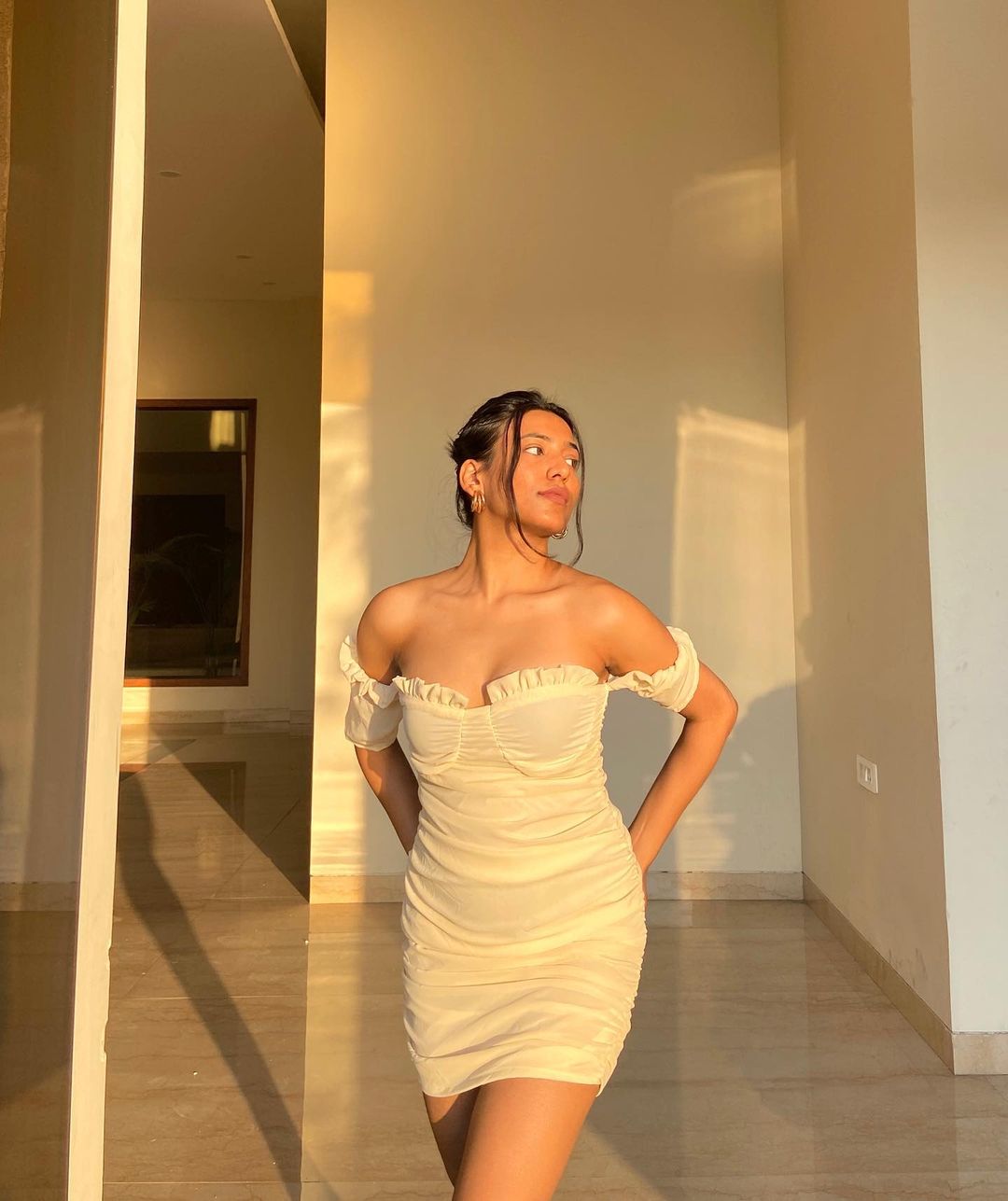 Kenzie beige off shoulder dress - Emprall