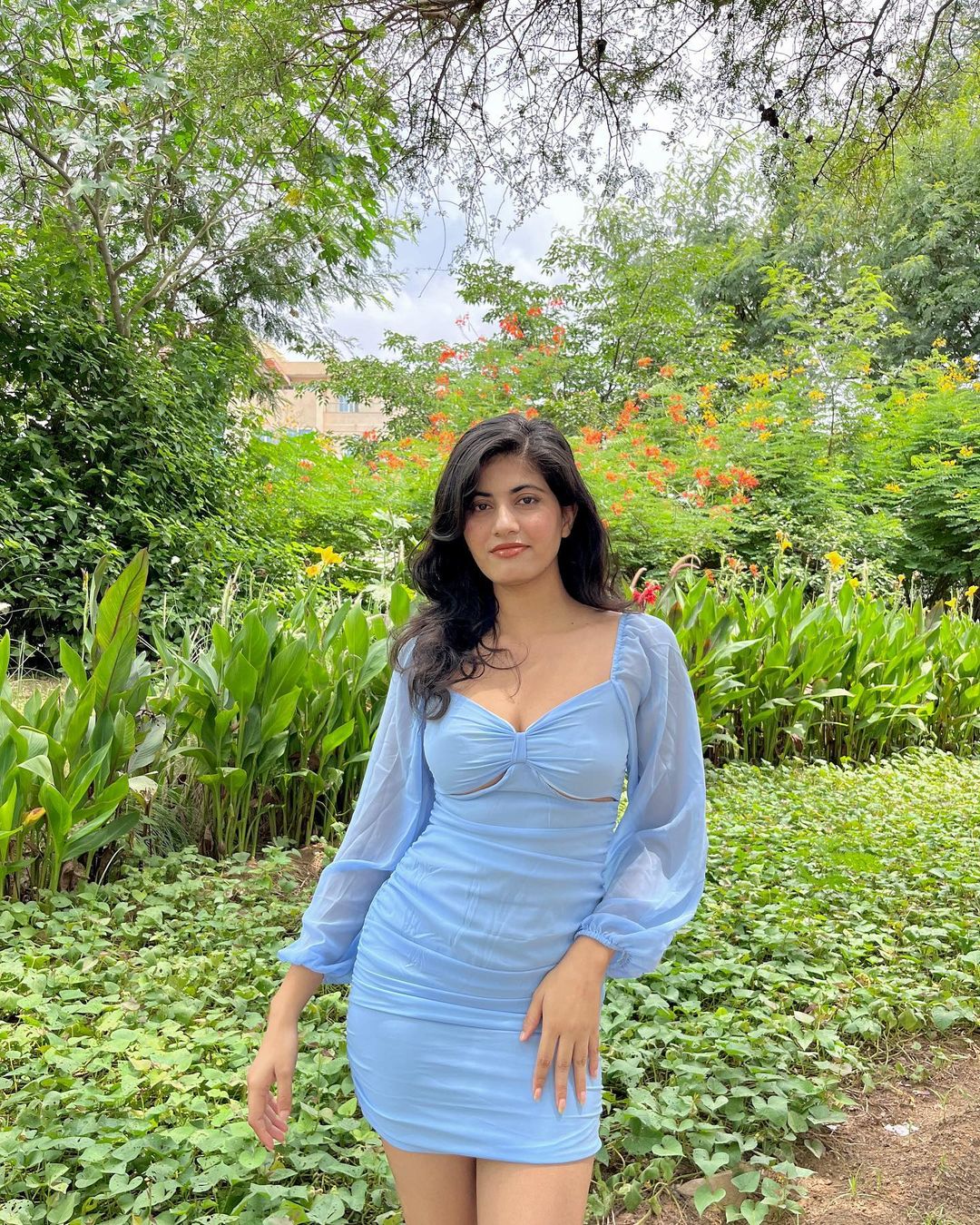 Inez blue cut out dress