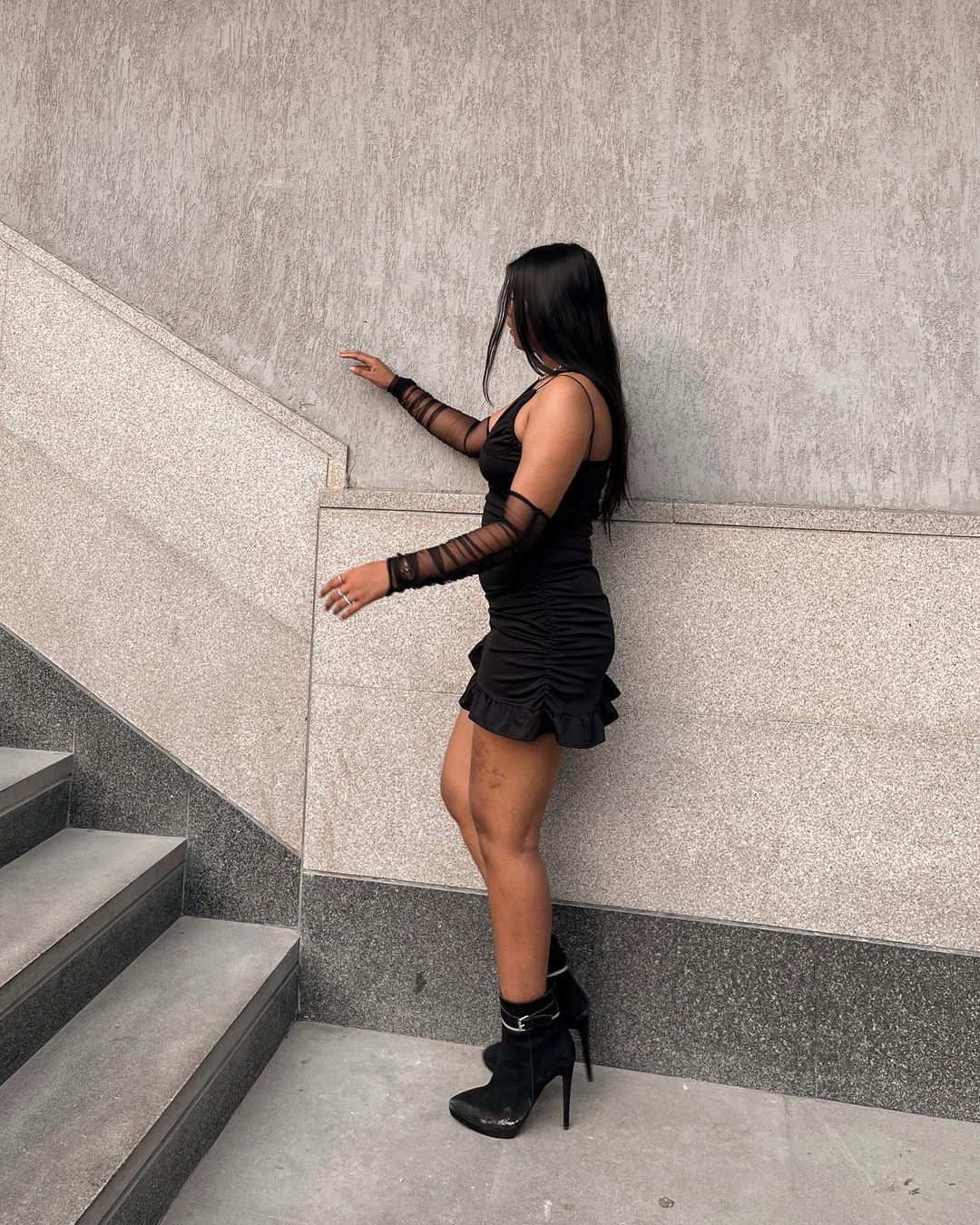 Celena black dress with mesh gloves - Emprall