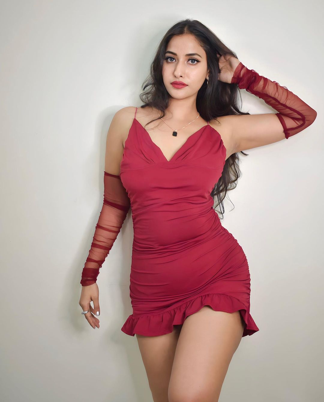 Celena burgundy dress with mesh gloves - Emprall