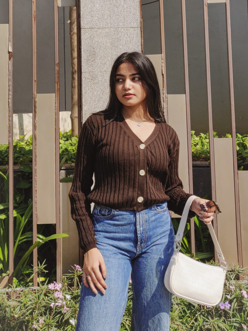 Elsa brown knitted cardigan top - Emprall