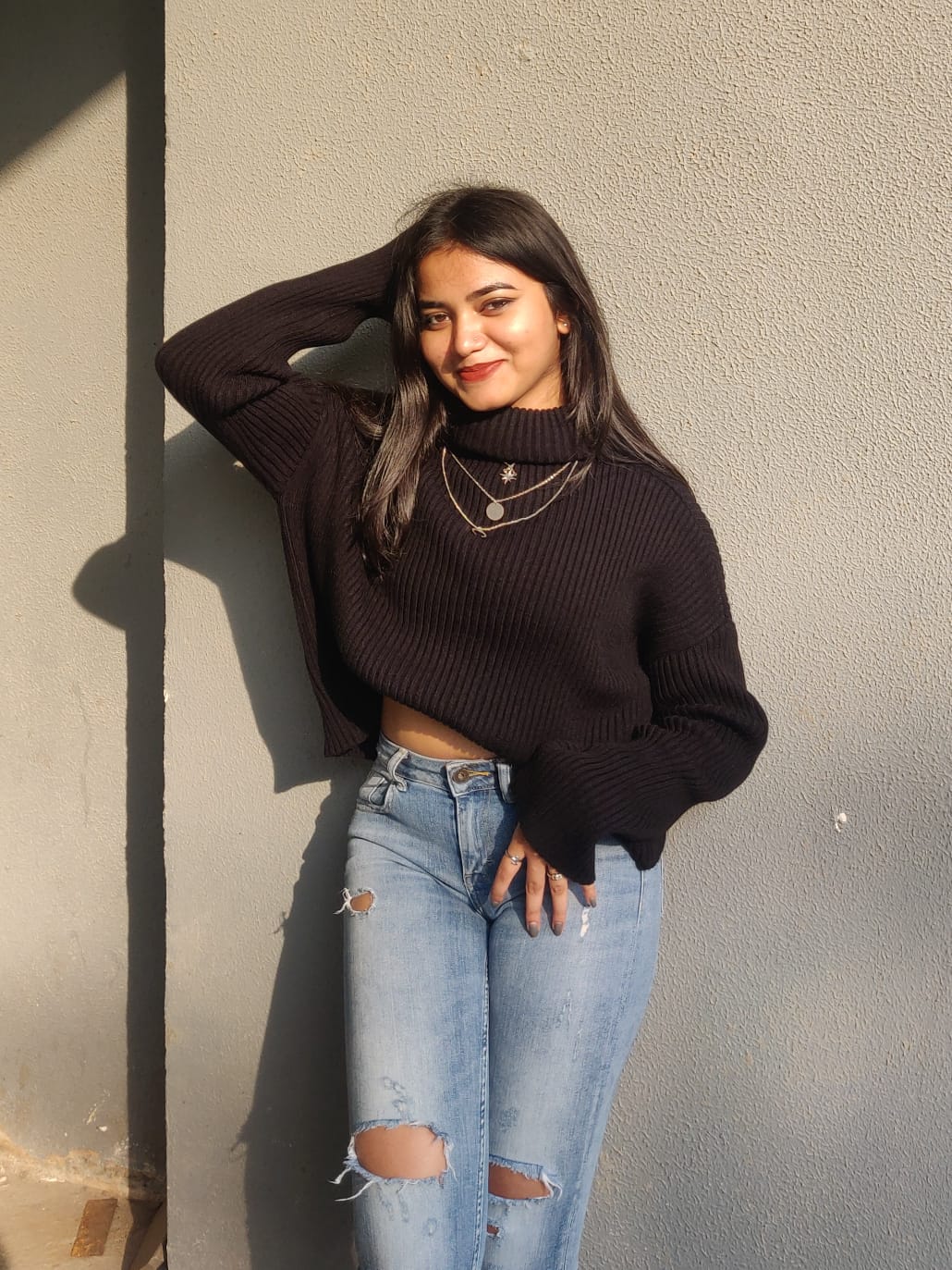 Ivana black oversized polo neck jumper - Emprall