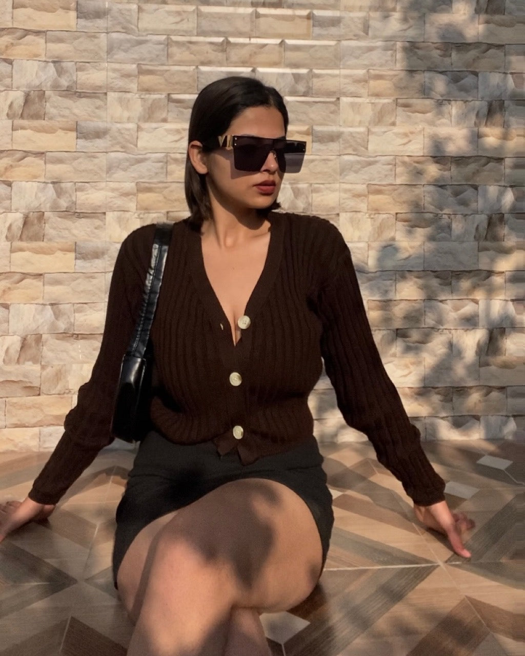 Elsa brown knitted cardigan top - Emprall