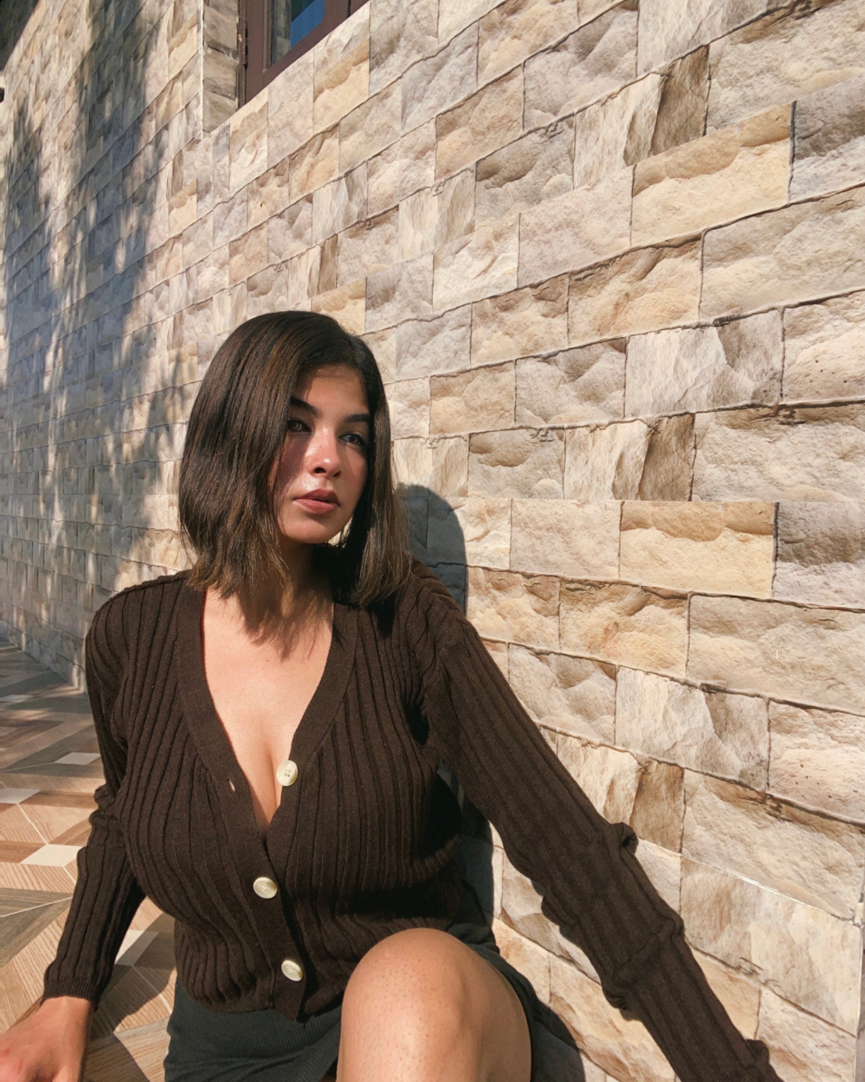 Elsa brown knitted cardigan top - Emprall