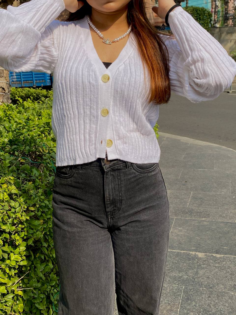 Elsa white knitted cardigan top - Emprall