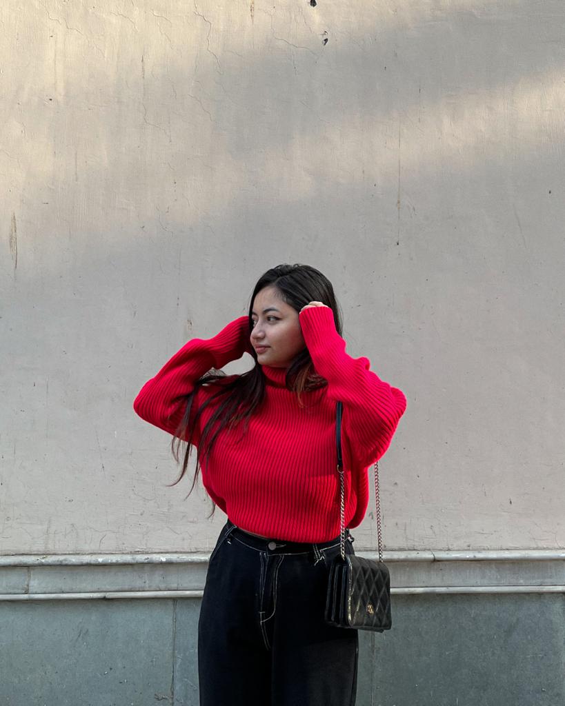 Ivana fuschia pink oversized polo neck jumper