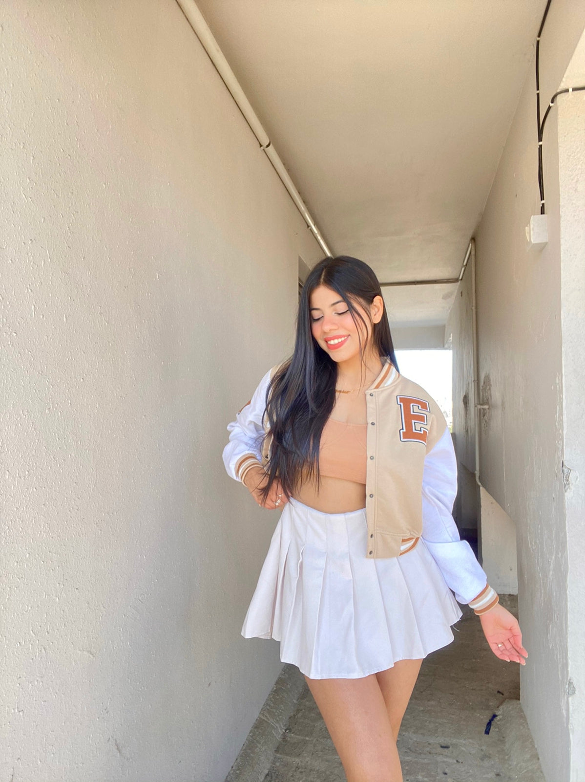 Beige crop varsity jacket - Emprall