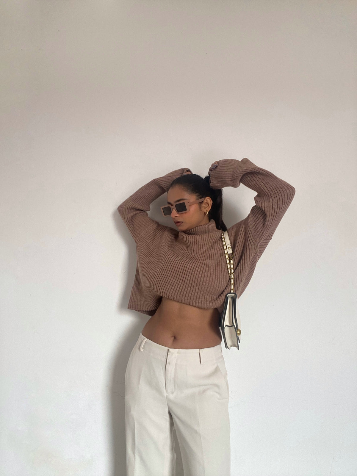 Ivana mocha oversized polo neck jumper