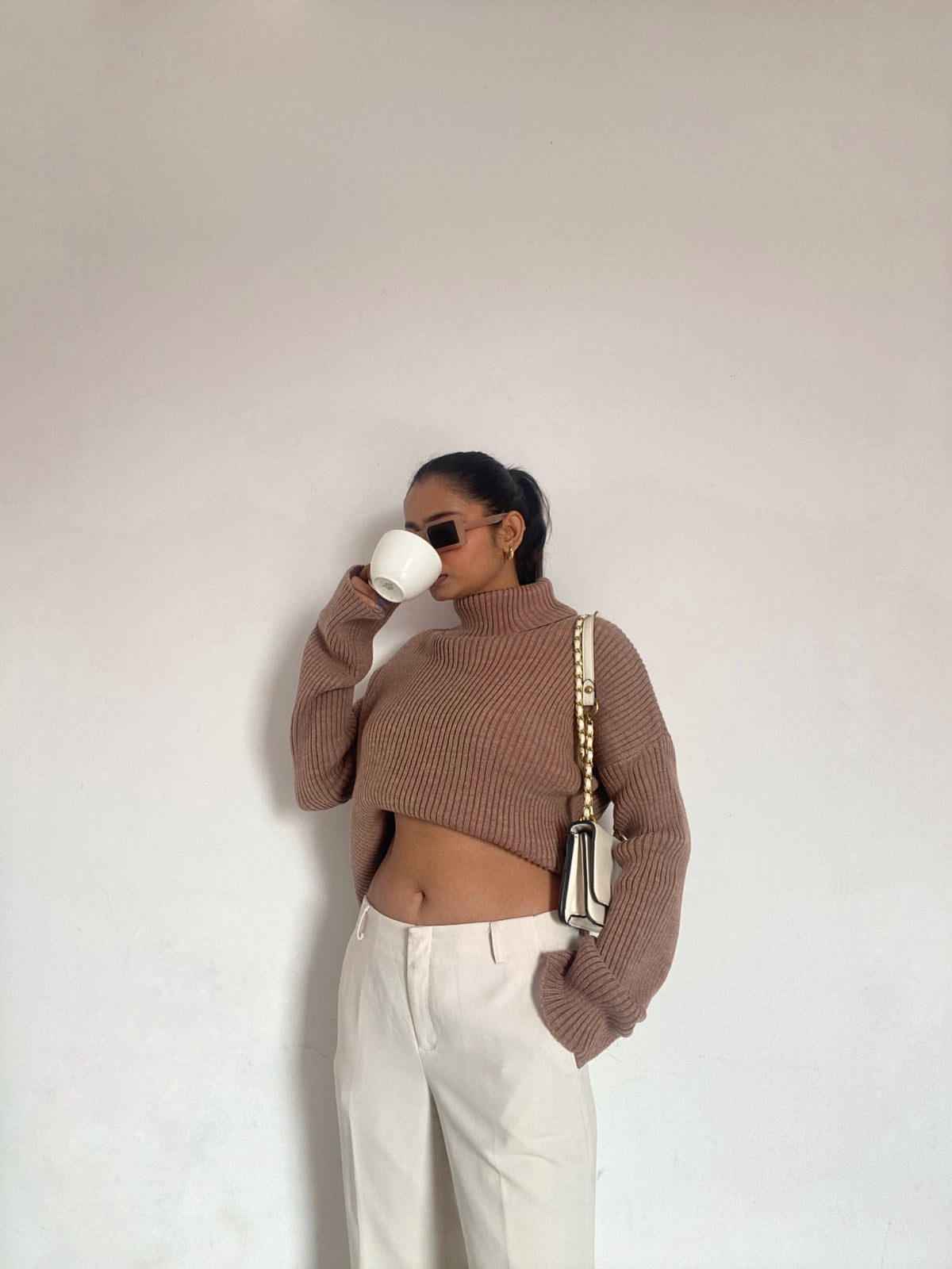 Ivana mocha oversized polo neck jumper