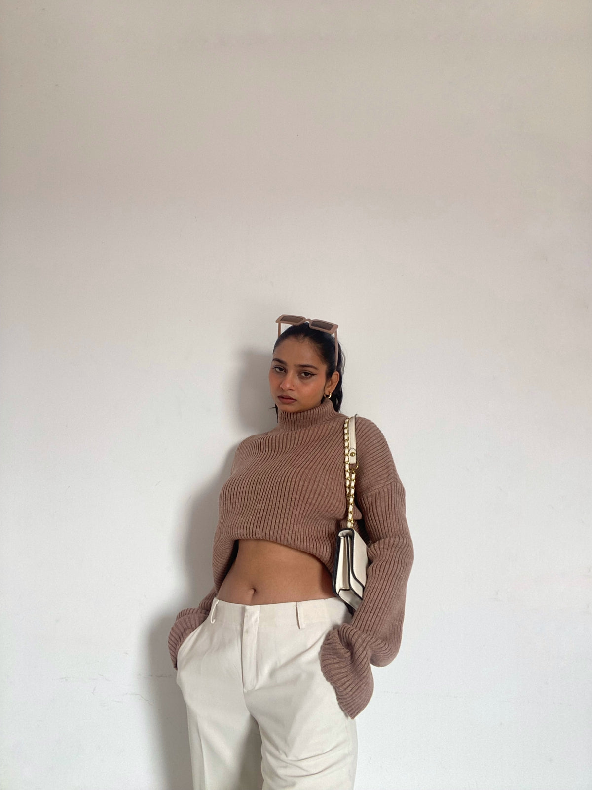 Ivana mocha oversized polo neck jumper