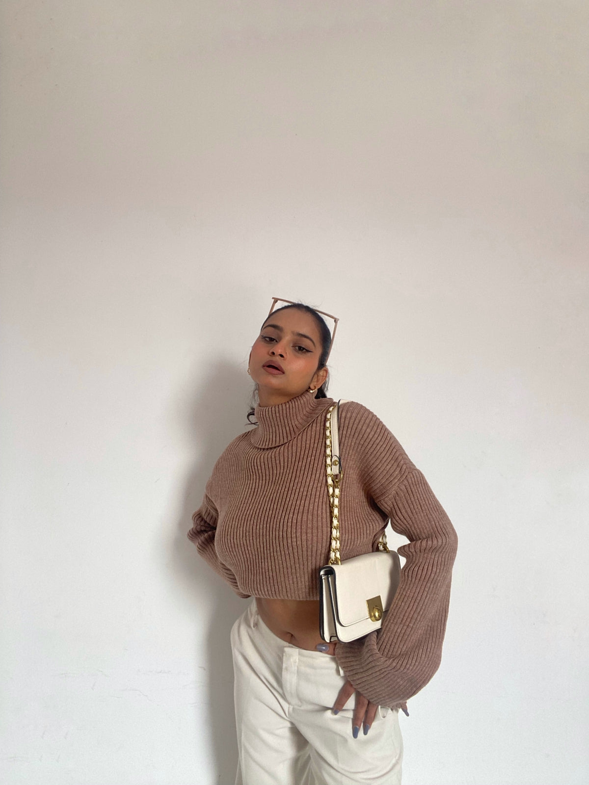 Ivana mocha oversized polo neck jumper