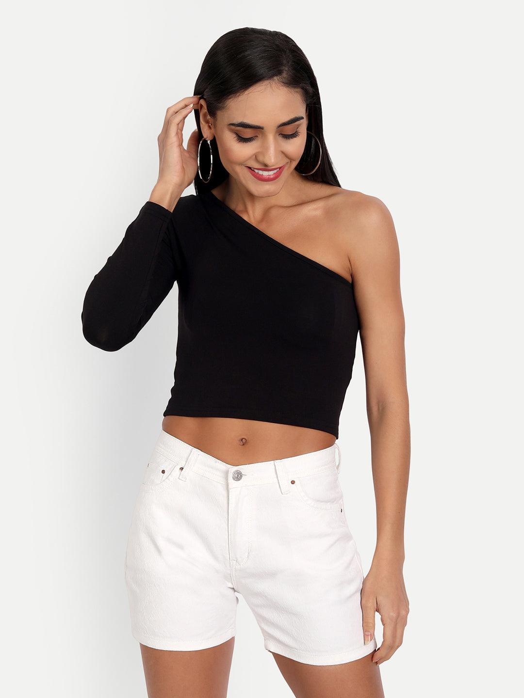 Regan Black One Shoulder Top - Emprall