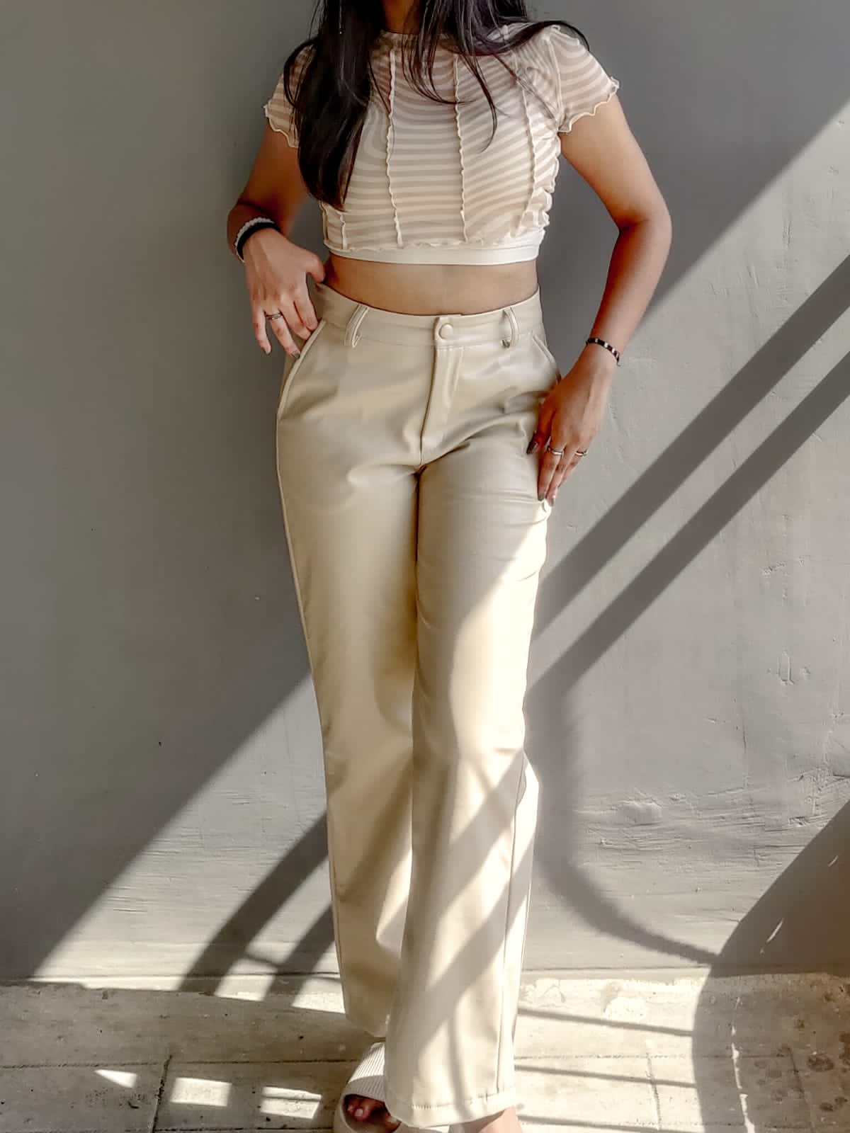 Bronx PU pants Beige - Emprall