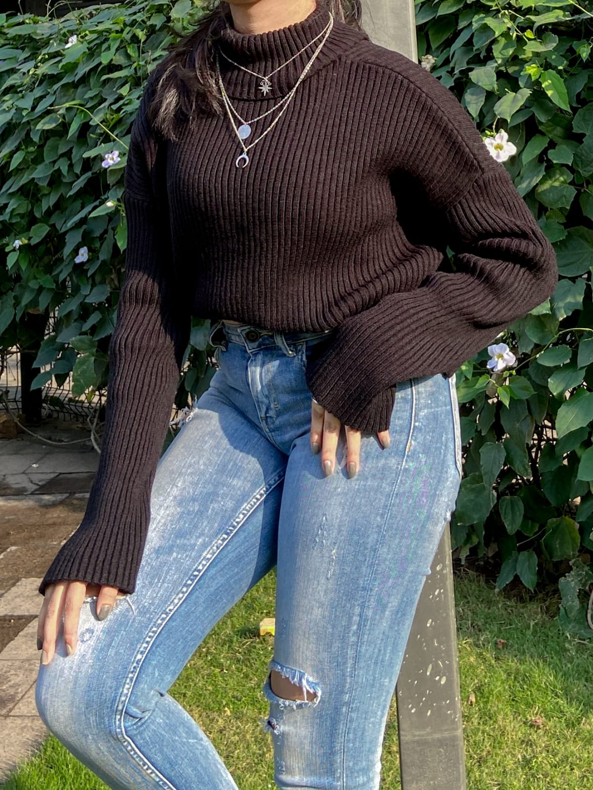 Ivana black oversized polo neck jumper - Emprall