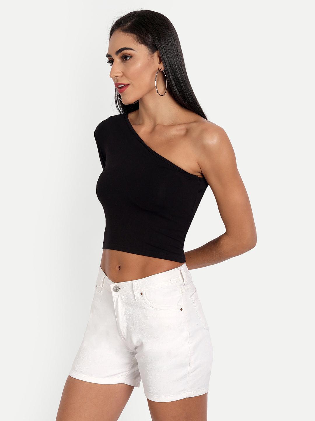 Regan Black One Shoulder Top - Emprall