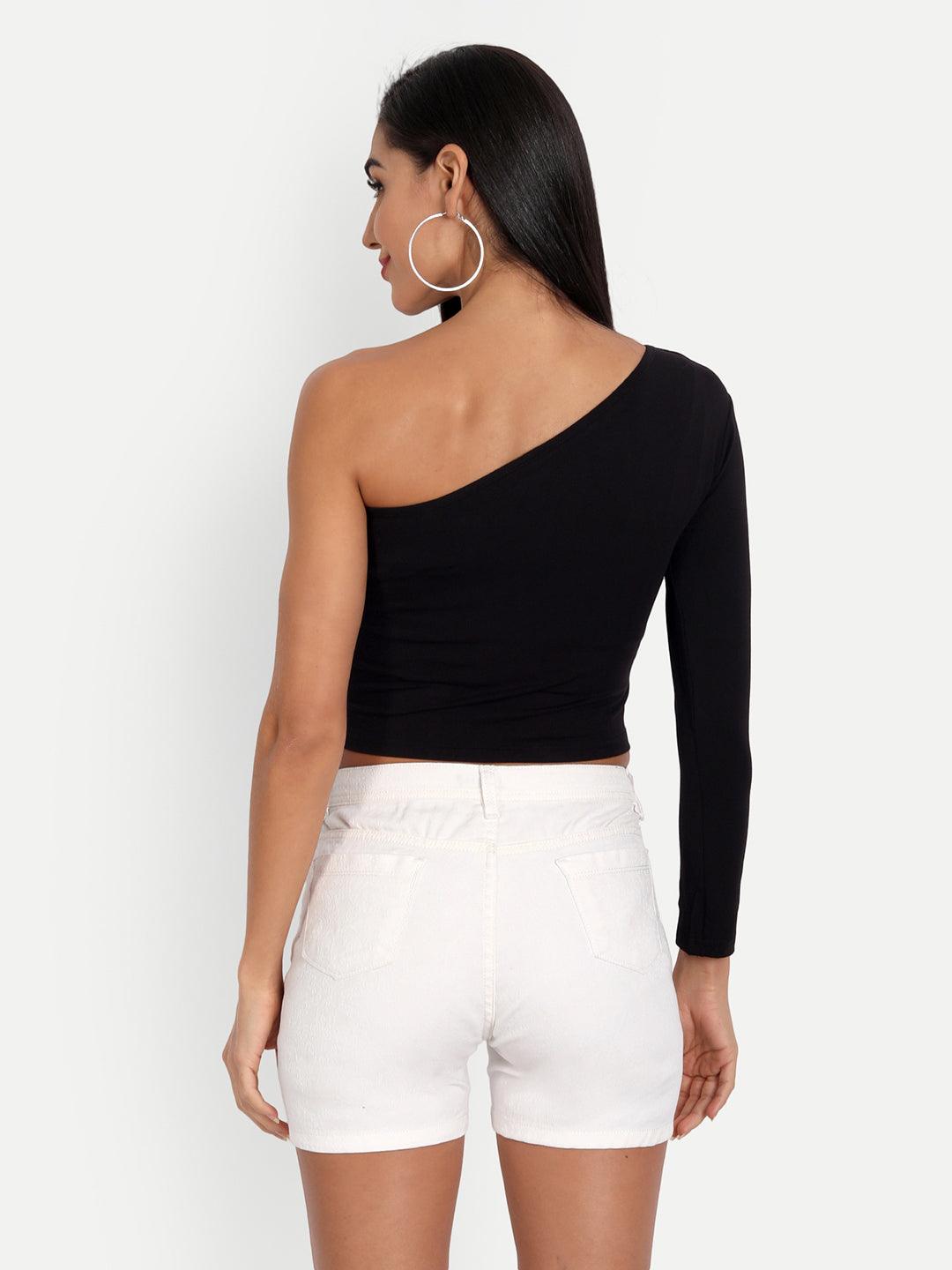 Regan Black One Shoulder Top - Emprall