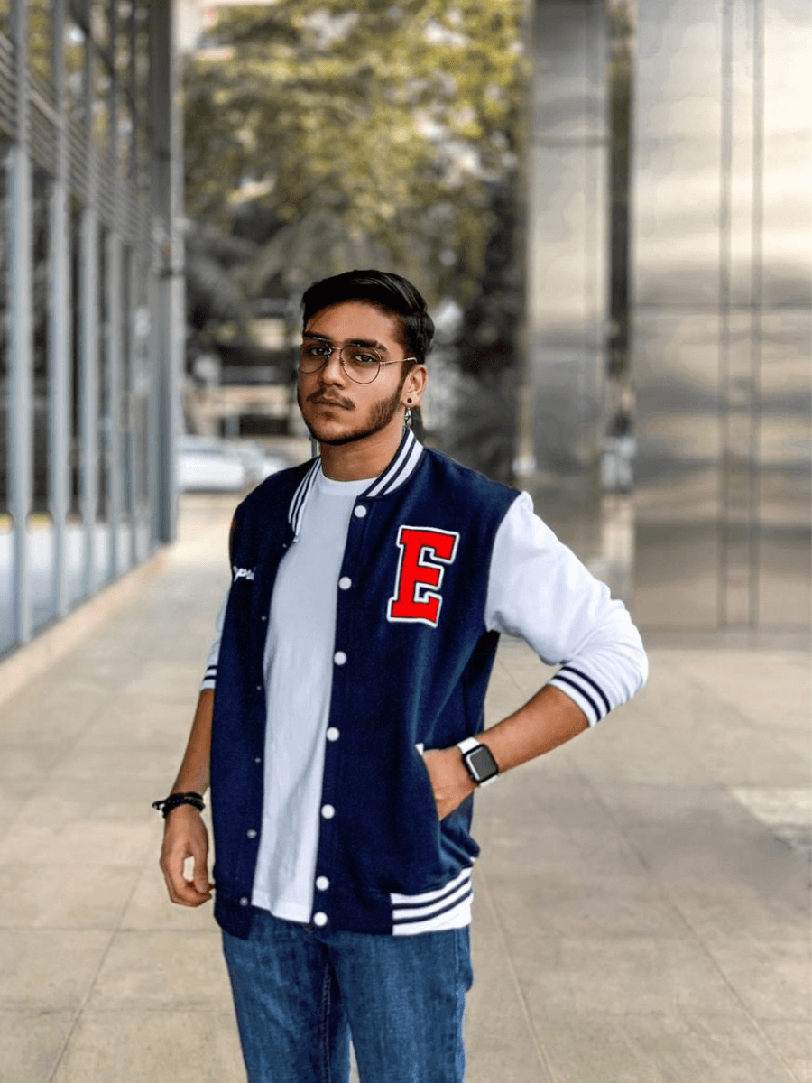 Mens blue discount varsity jacket