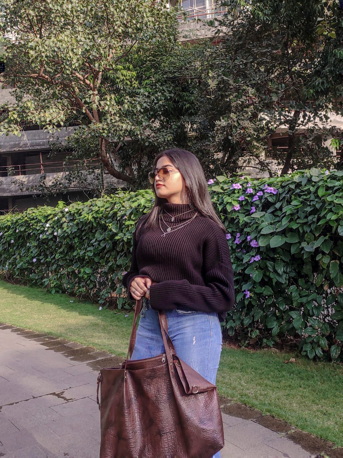 Ivana black oversized polo neck jumper - Emprall