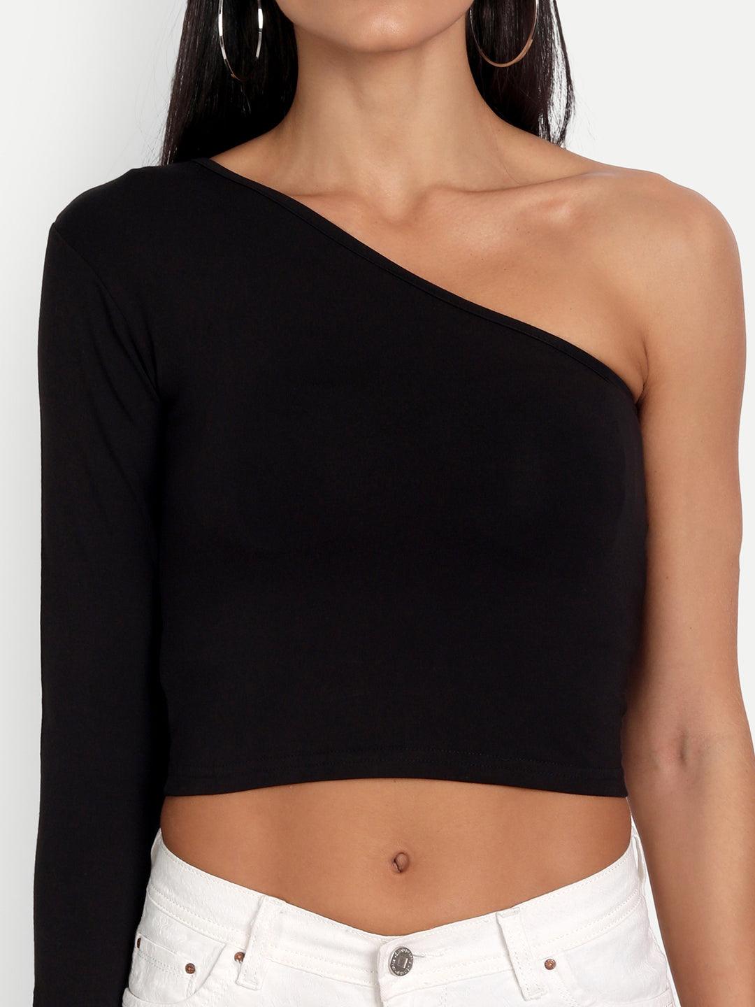 Regan Black One Shoulder Top - Emprall