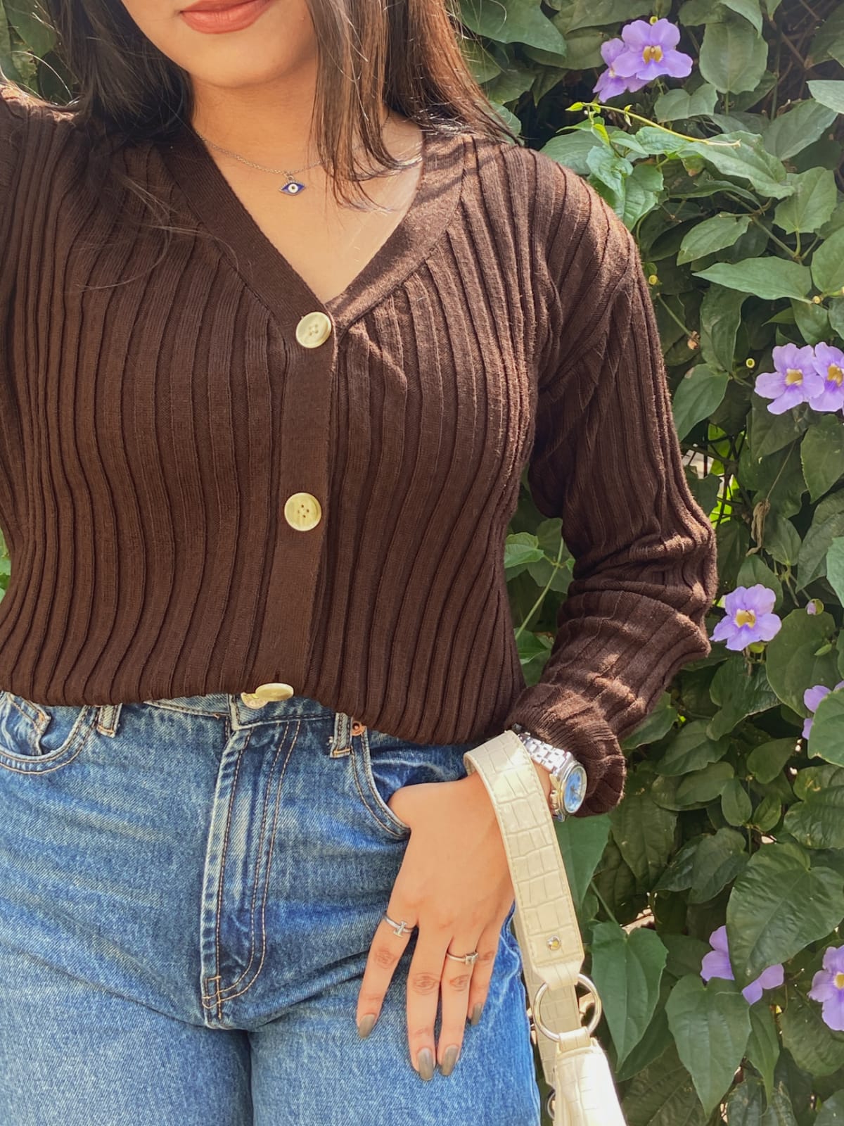 Elsa brown knitted cardigan top - Emprall