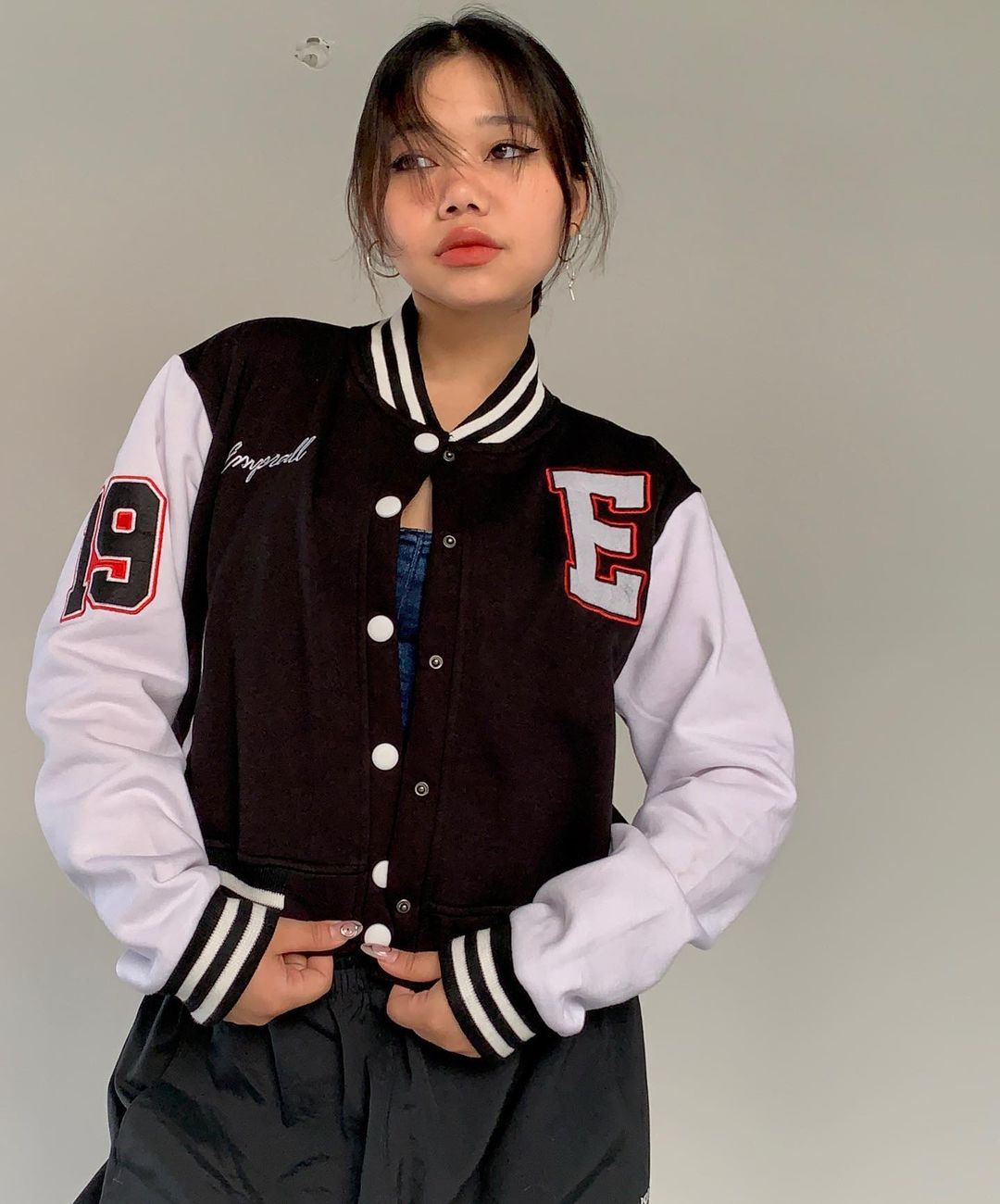 Black crop varsity jacket - Emprall