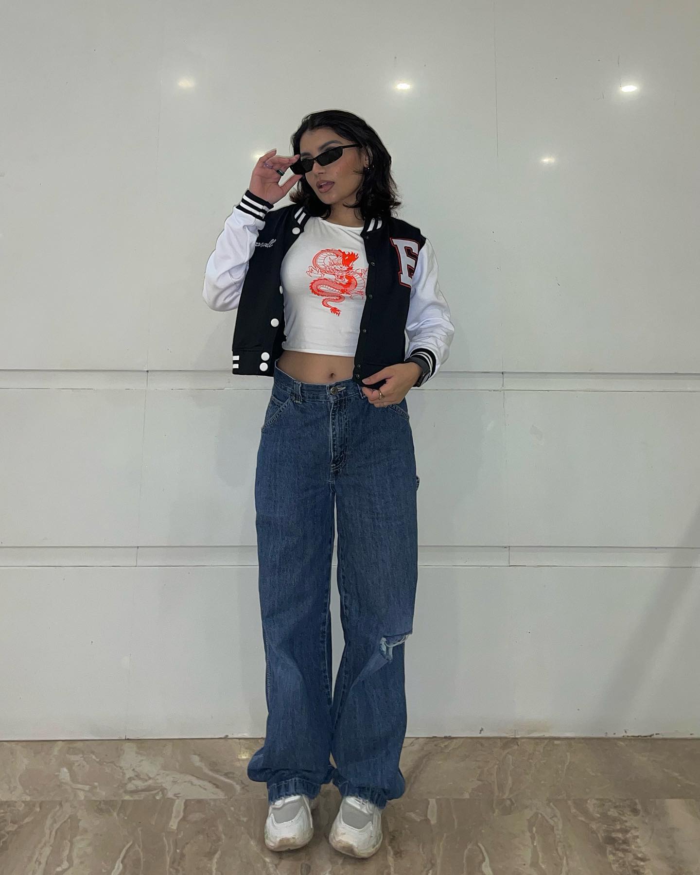 Black crop varsity jacket - Emprall