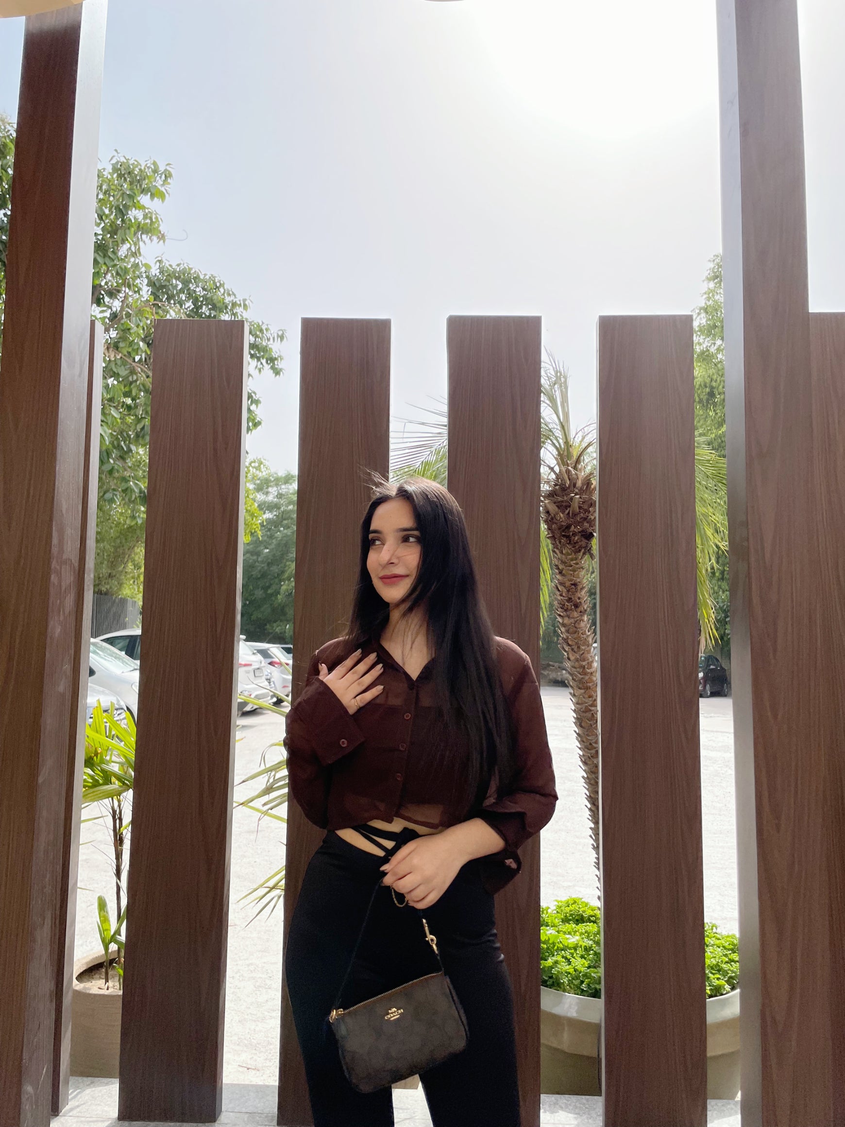 Trixie brown mesh shirt top - Emprall